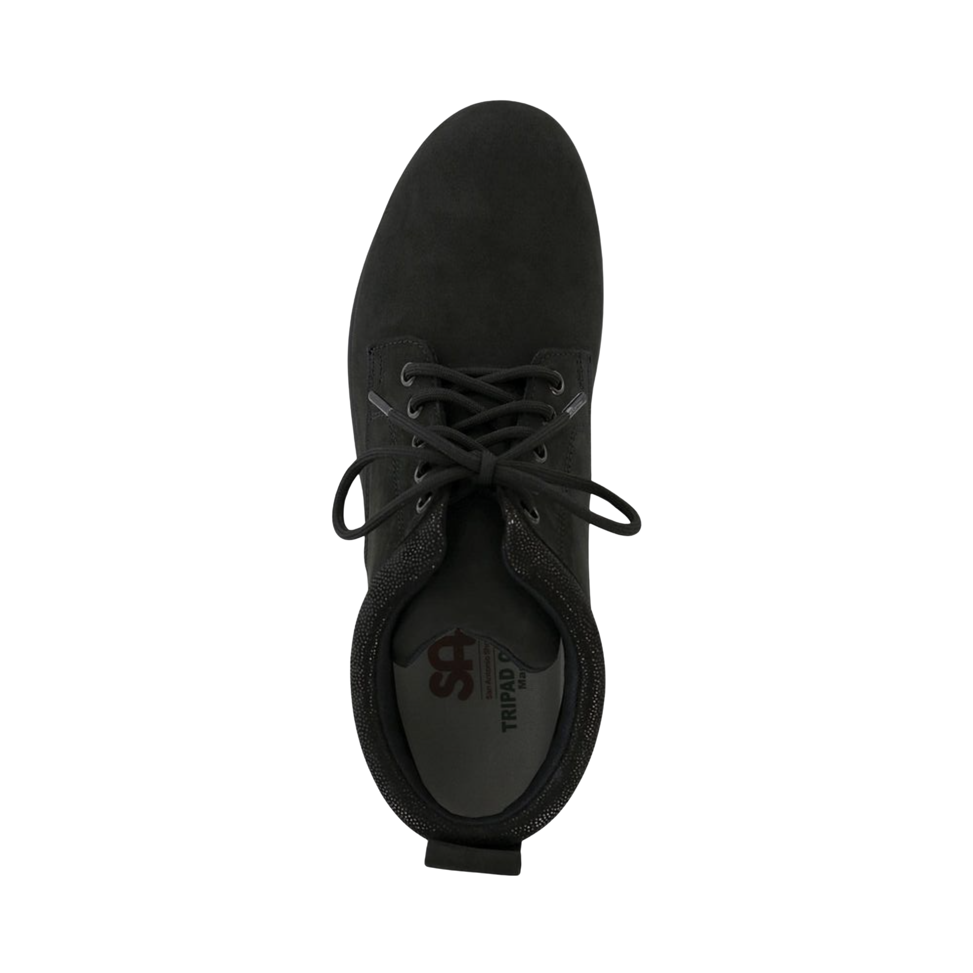 Top View of Women’s SAS Gretchen Chukka Boot in black moondust – featuring genuine leather upper, cushioned footbed for comfort, and ankle-high chukka silhouette.