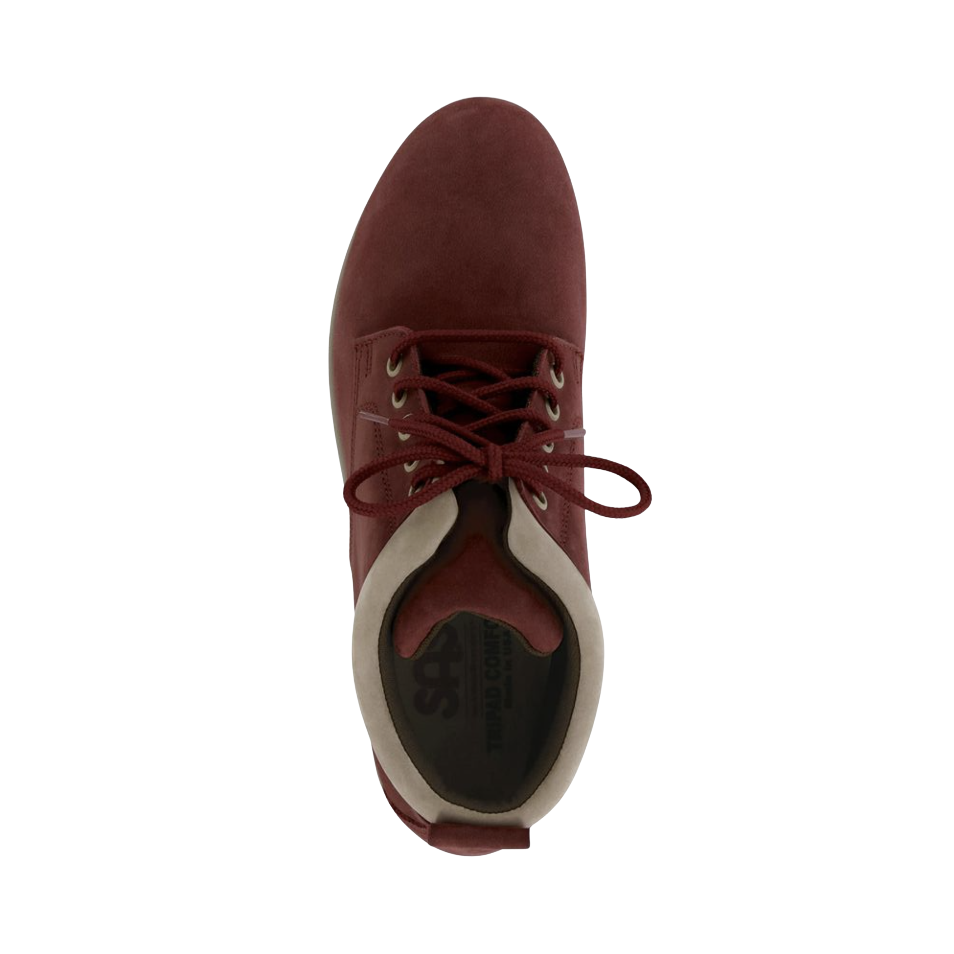 Top View of Women’s SAS Gretchen Chukka Boot in red taupe – featuring rounded toe shape, detailed stitching accents, and secure lace closure.