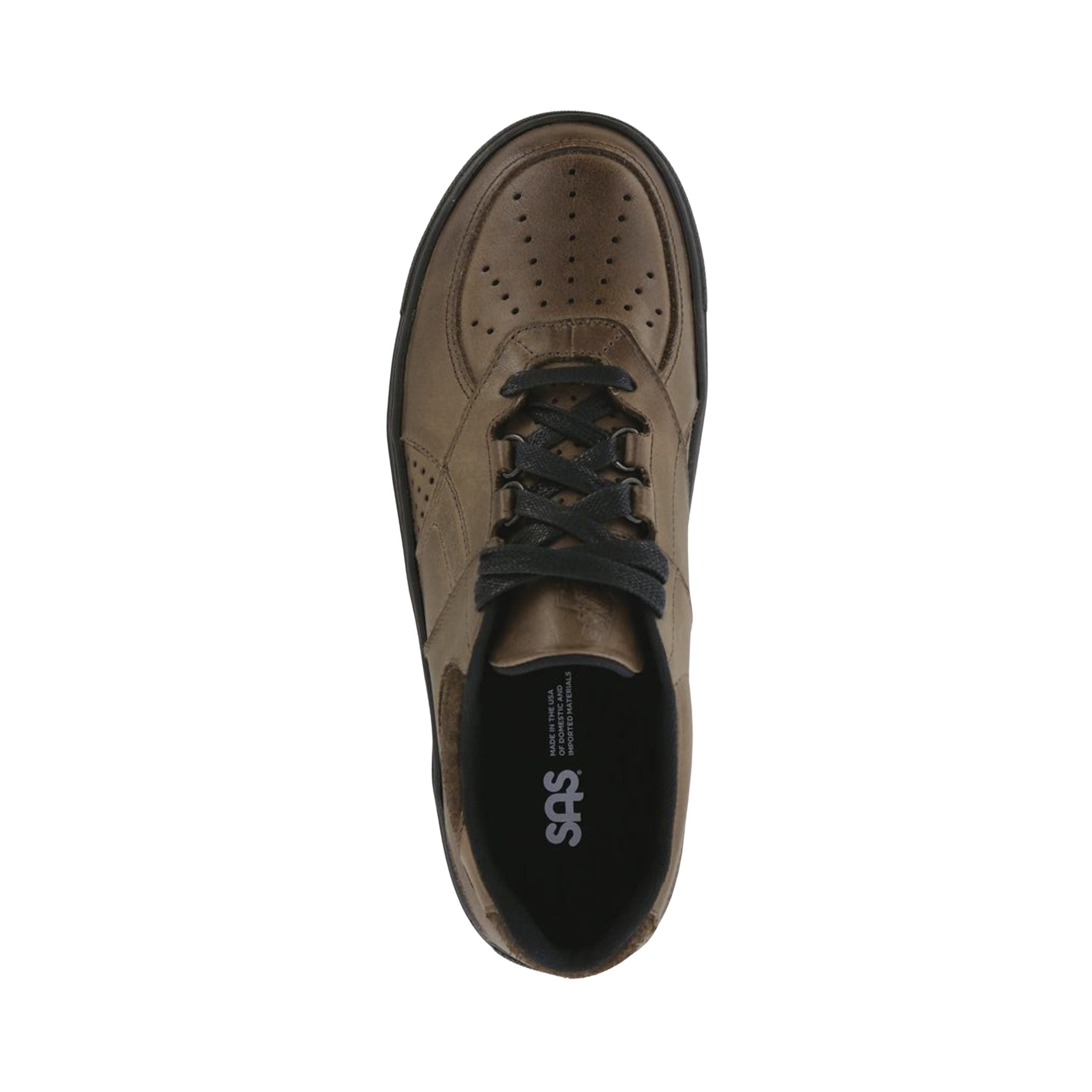 Top View of men's SAS High Street sneaker in mahogany – featuring plush tongue and collar padding, spacious toe box, and contoured cushioned insole for all-day foot comfort.