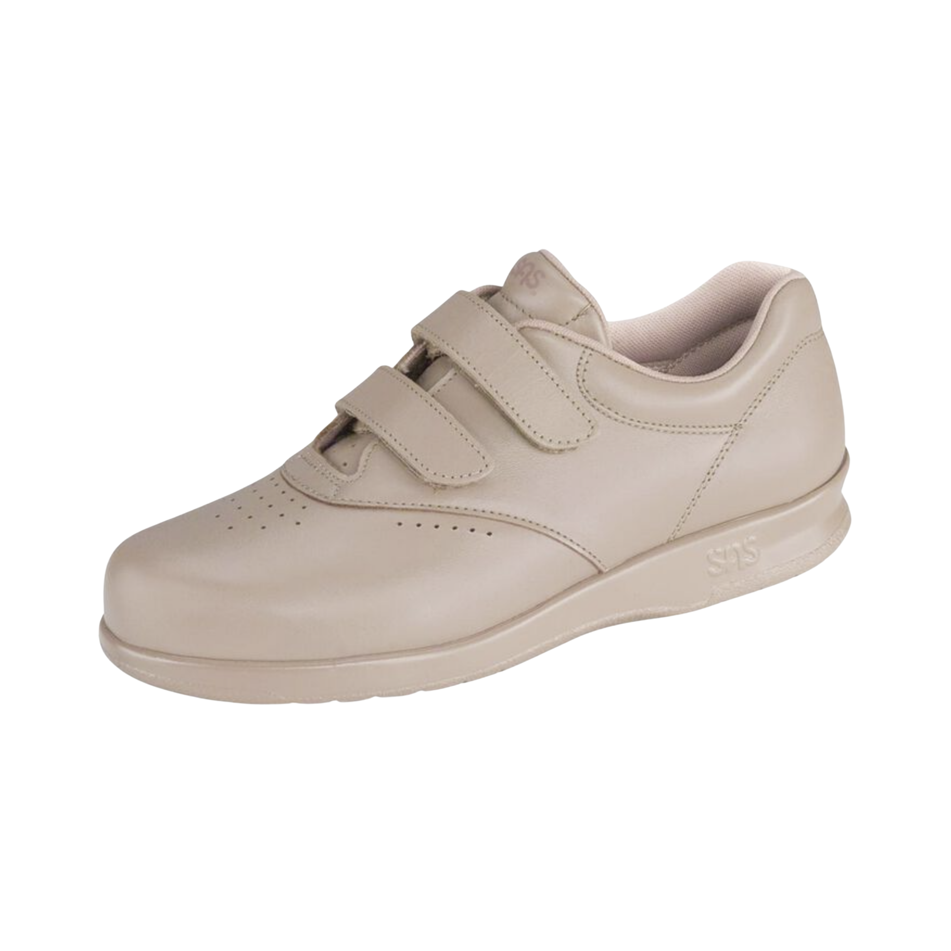 Angled View of Women’s SAS Me Too slip-on shoe in mocha – featuring elastic gore panels for easy on and off, padded collar for added ankle comfort, and sleek minimalist design.