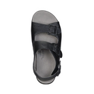 Top View of Women’s SAS Relaxed Sandal in black – featuring soft leather straps with adjustable buckle, memory foam footbed for cushioned support, and breathable lining to keep feet dry.