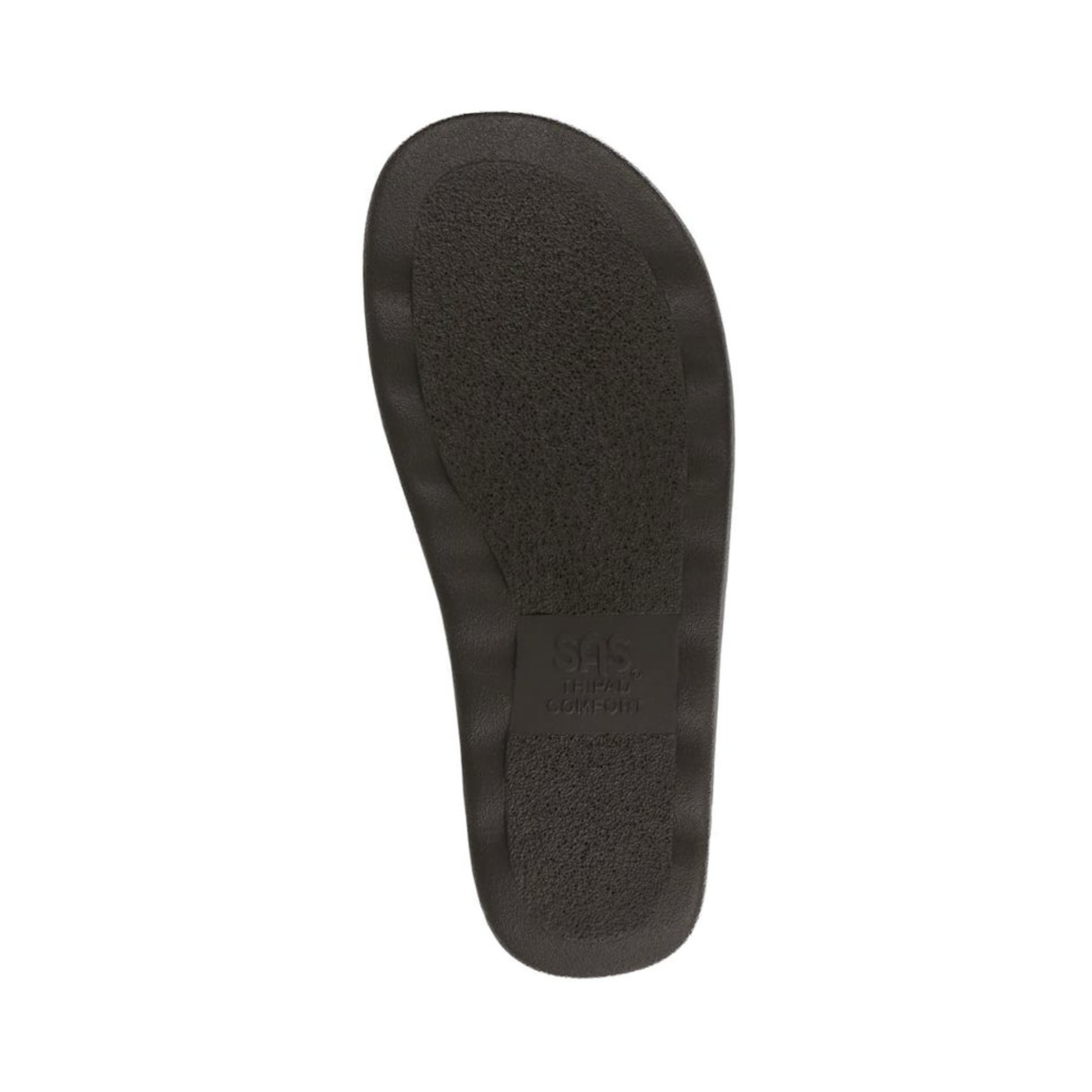 Bottom View of Women’s SAS Relaxed Sandal in black – featuring durable rubber outsole with slip-resistant tread and shock-absorbing heel for smooth steps.