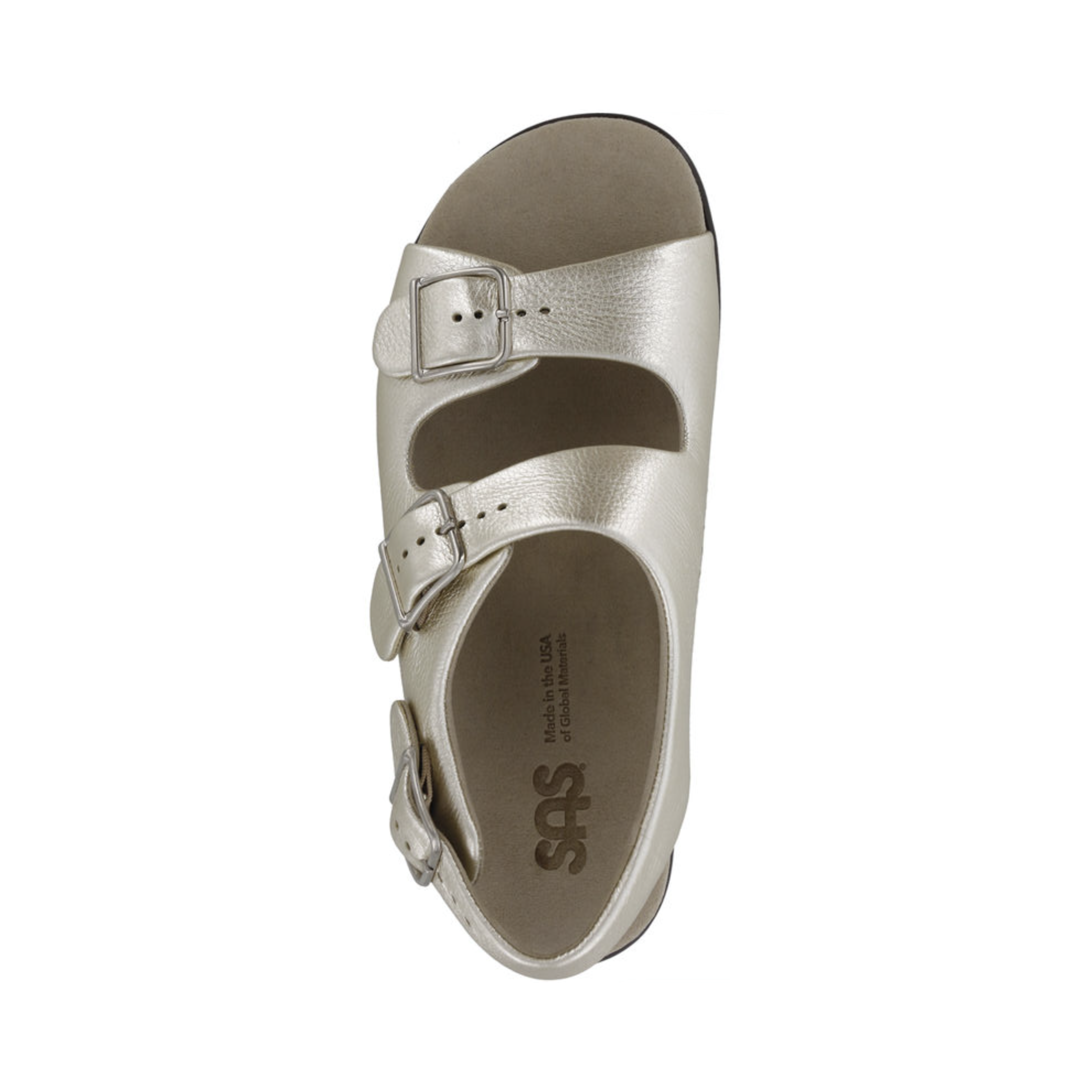 Top View of Women’s SAS Relaxed Sandal in sunbeam yellow – featuring soft leather straps, memory foam footbed for plush cushioning, and breathable lining to keep feet fresh.