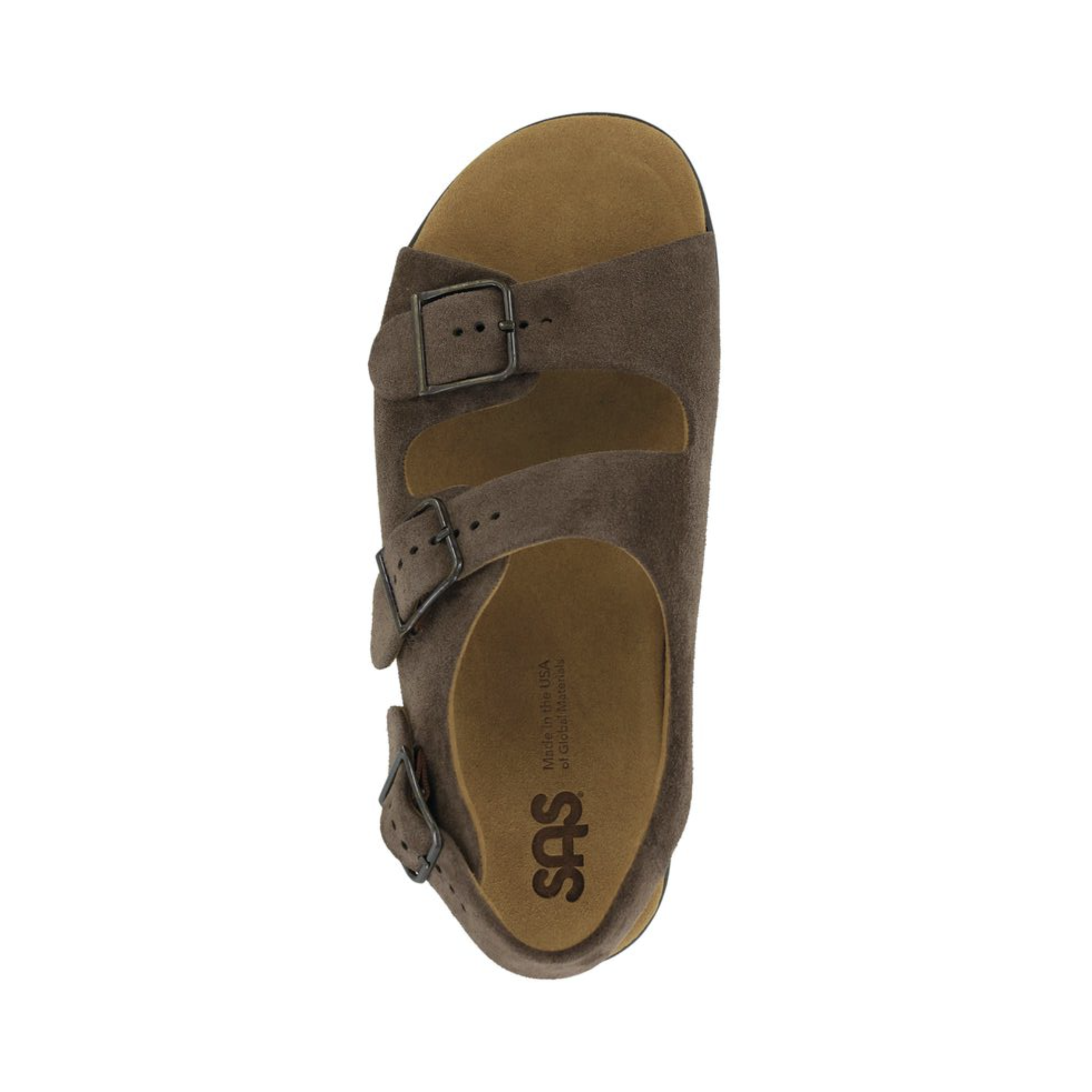 Top View of Women’s SAS Relaxed Sandal in teddy brown – featuring plush leather straps, memory foam footbed for all-day cushioning, and moisture-wicking lining for dryness.