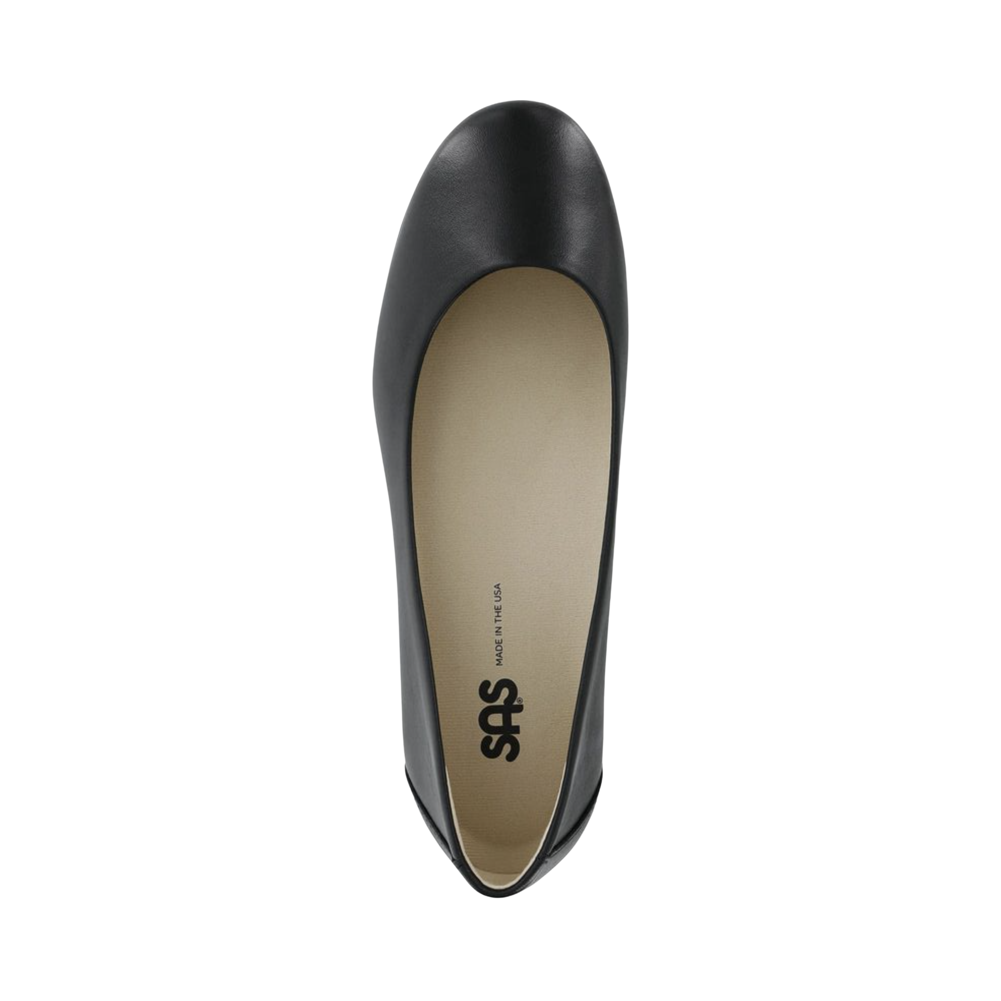 Top View of Women’s SAS Scenic Ballet Flat in black – featuring rounded toe silhouette, cushioned footbed for all-day comfort, and elegant stitching details.