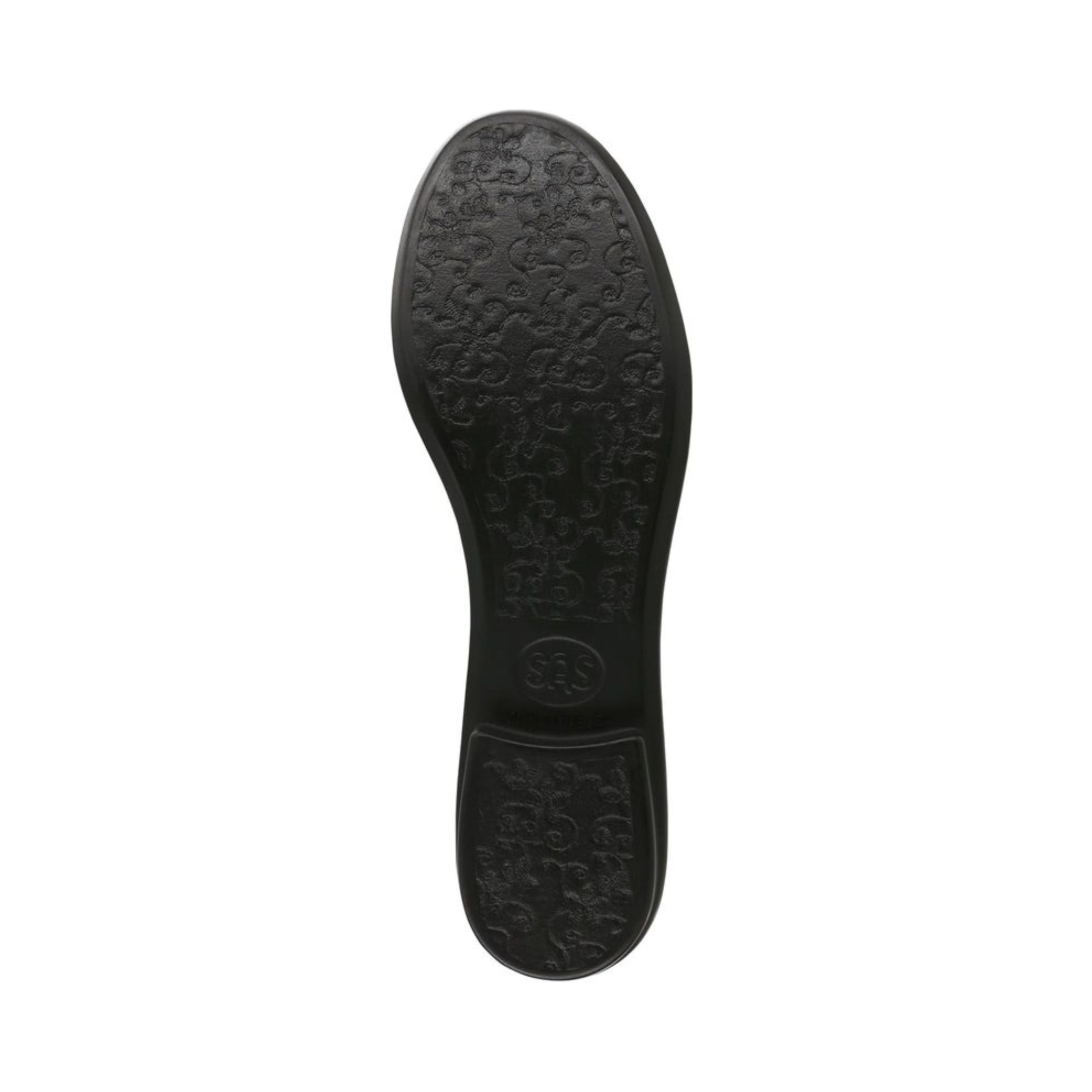 Bottom View of Women’s SAS Scenic Ballet Flat in black – featuring rounded toe silhouette, cushioned footbed for all-day comfort, and elegant stitching details.