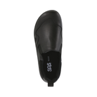 Top View of Women’s SAS Scramble walking shoe in black – featuring rounded toe box, reinforced toe bumper, and mesh-leather blend for breathability.