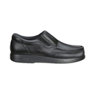 Side View of men's SAS Side Gore slip-on shoe in black smooth leather – featuring sleek profile with twin elastic gore panels for easy entry and a flexible, snug fit.