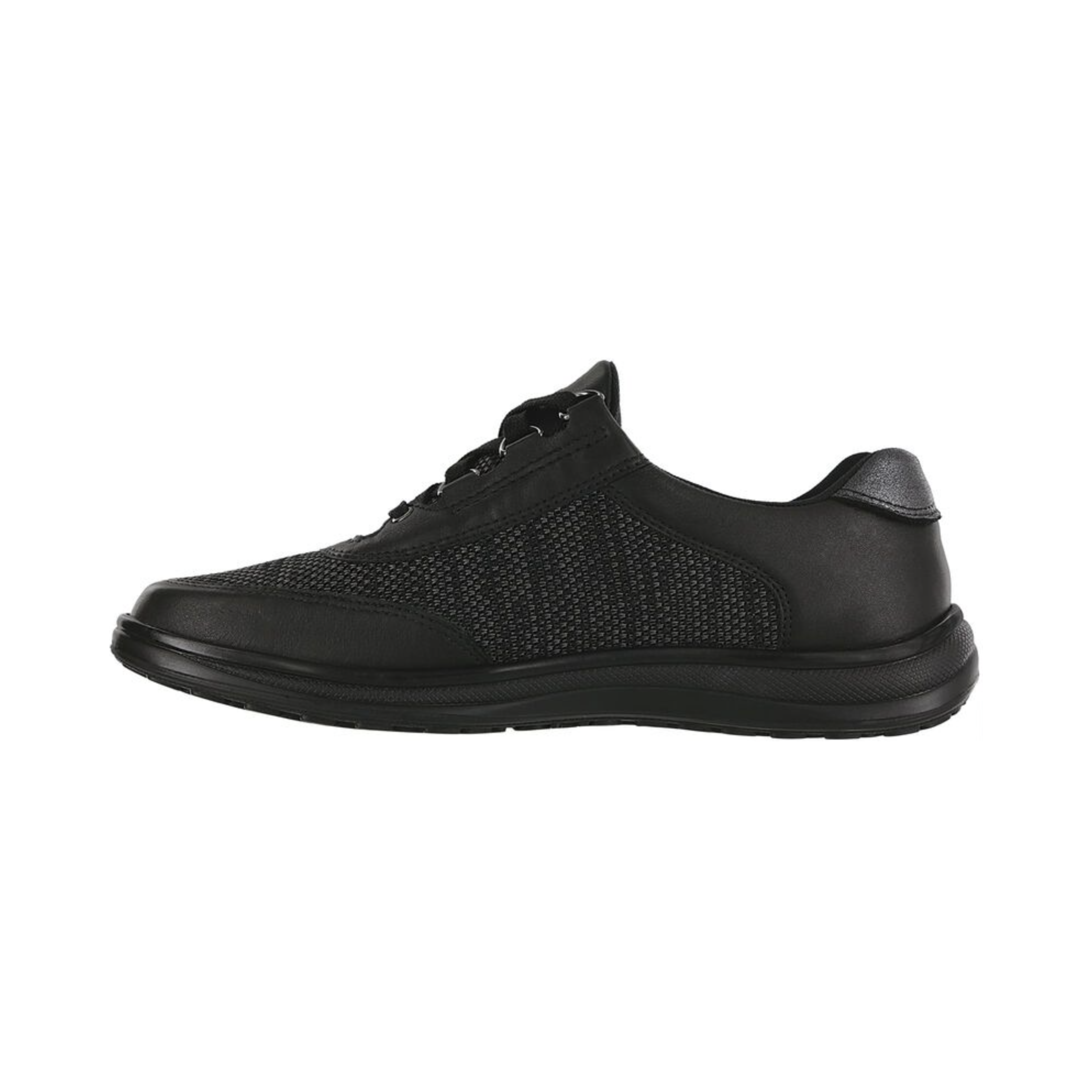 Side view of Women’s SAS Sporty Lux Sneaker in Smoke/Gravity – showcasing breathable perforated leather panels, a cushioned midsole, and a sleek silhouette designed for everyday comfort.