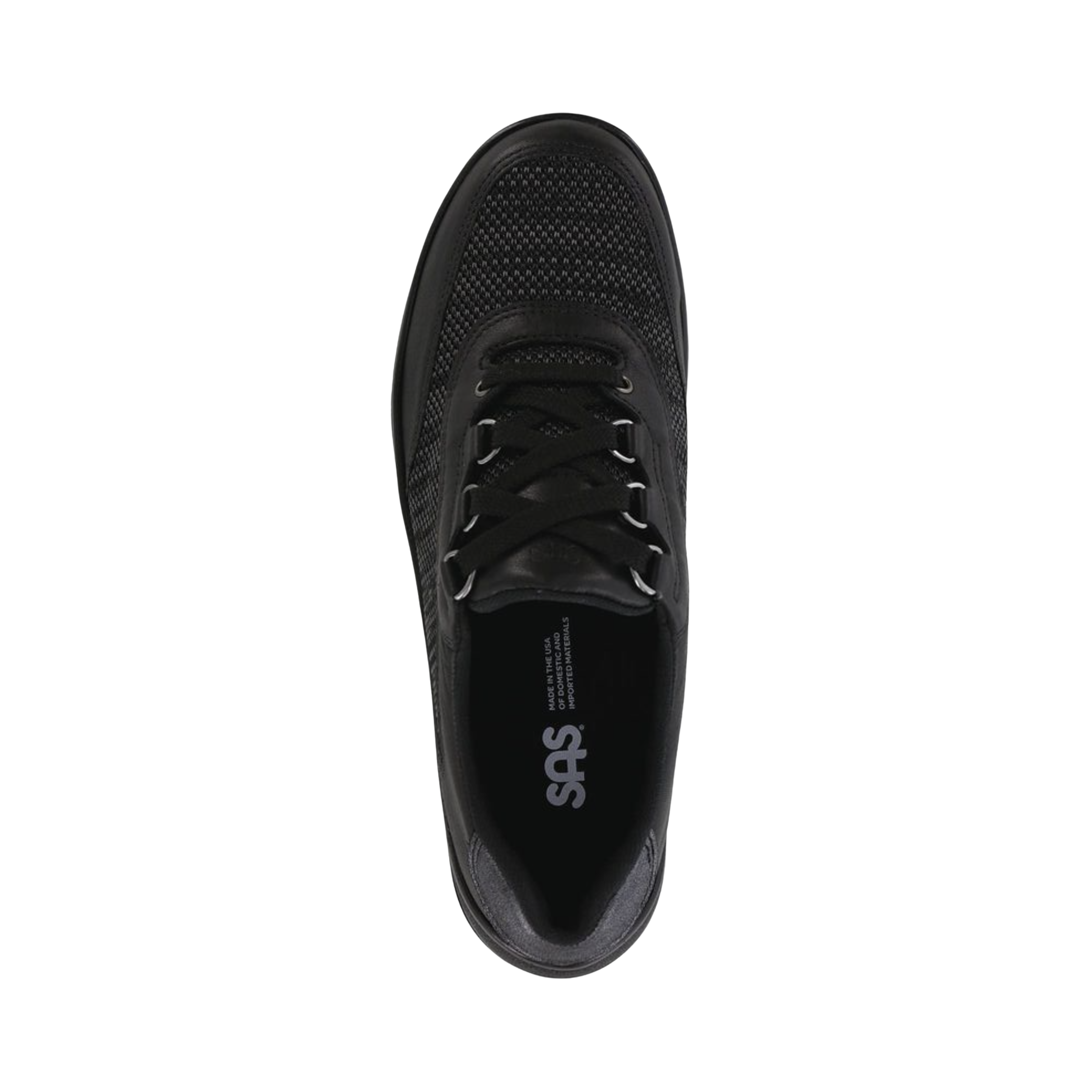 Top view of Women’s SAS Sporty Lux Sneaker in Smoke/Gravity – featuring a perforated leather upper, padded tongue, and traditional lace-up closure for a secure and supportive fit.