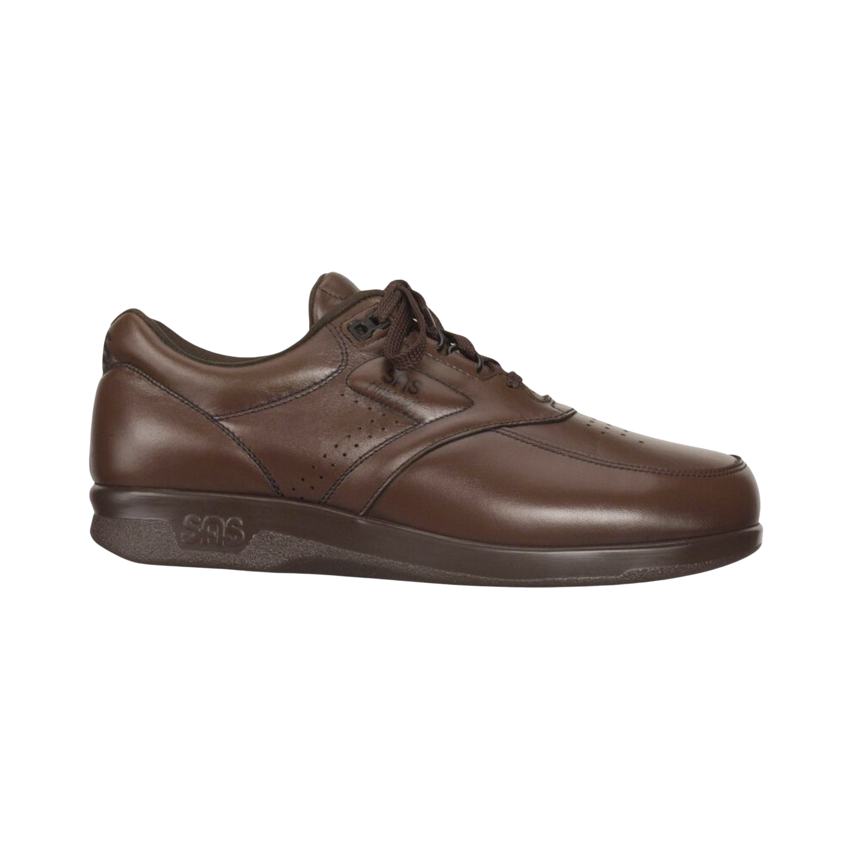 Side view of Men’s SAS Time Out shoe in antique walnut – featuring premium full-grain leather upper, generously padded tongue, and a wide fit design for all-day ease and comfort.