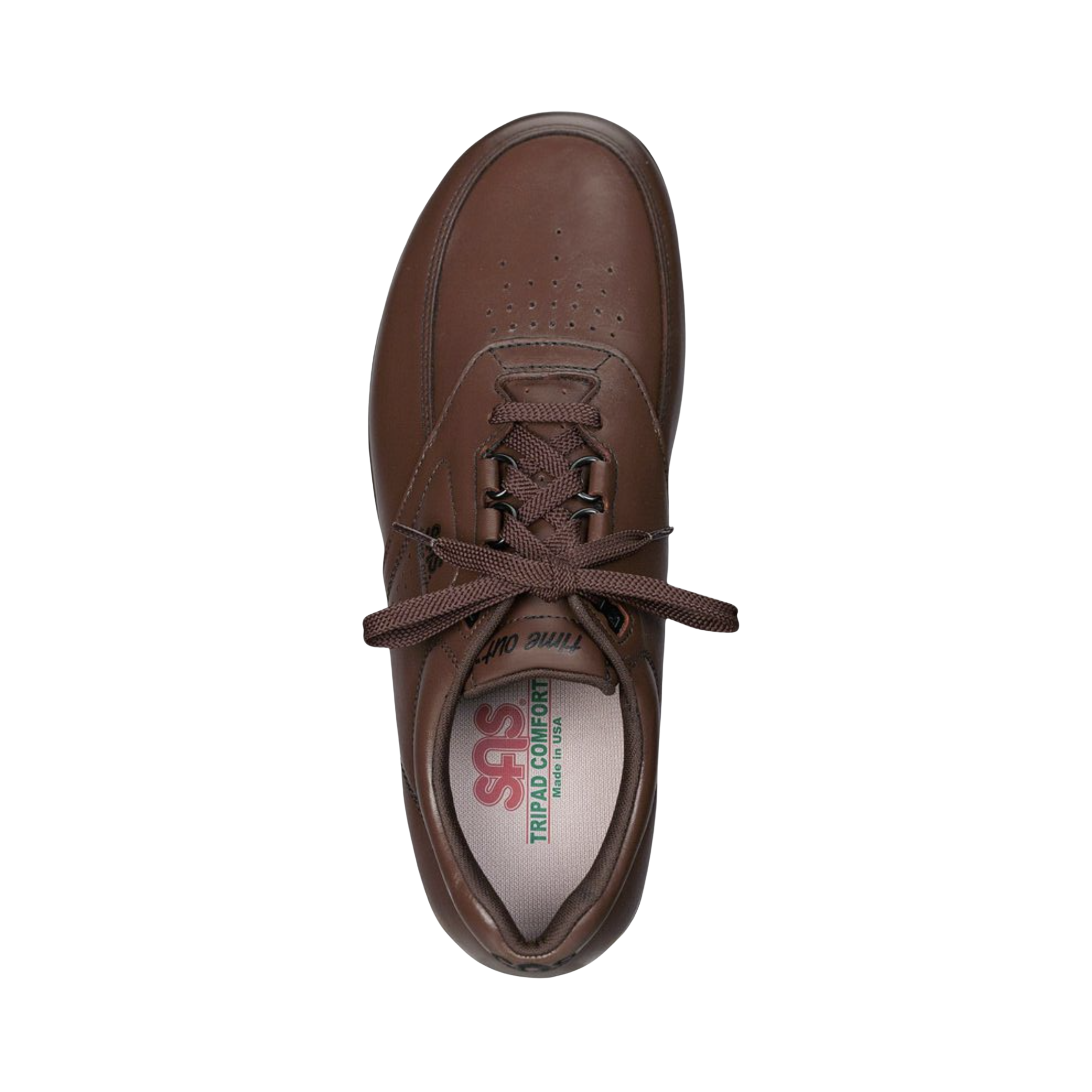 Top view of Men’s SAS Time Out shoe in antique walnut – featuring premium full-grain leather upper, generously padded tongue, and a wide fit design for all-day ease and comfort.