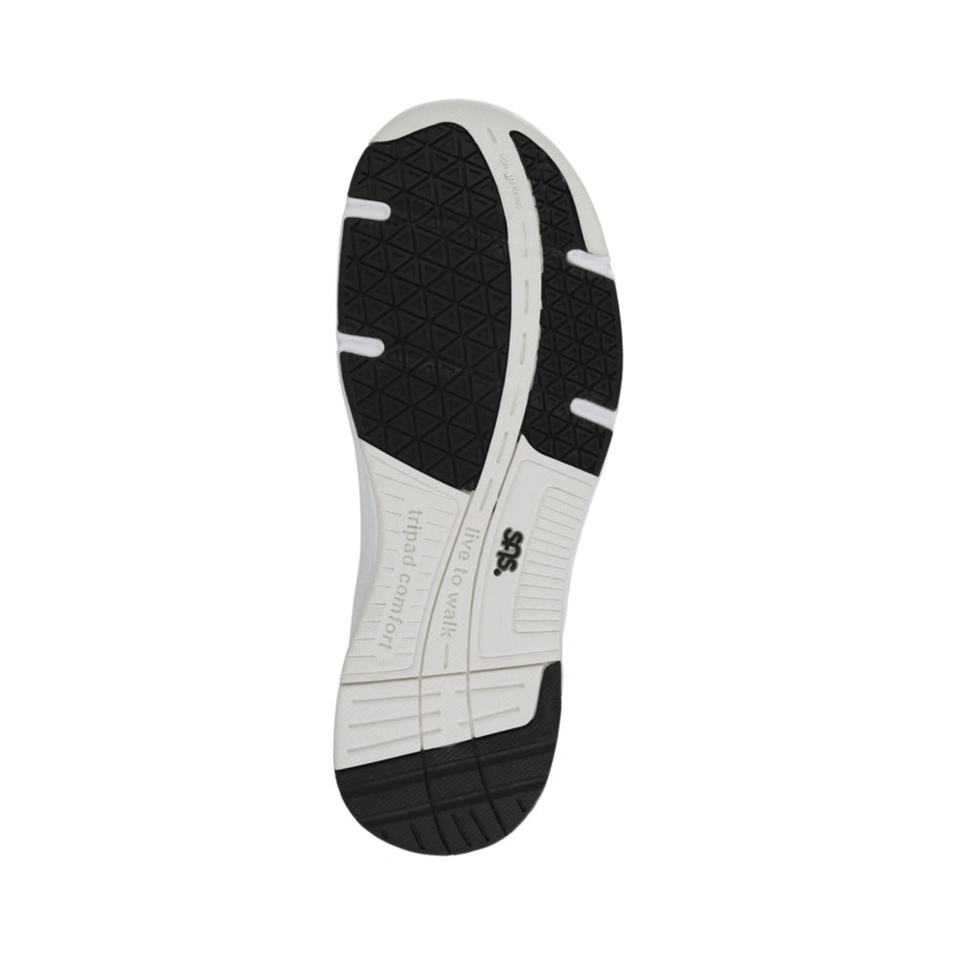 Bottom View of Women’s SAS Tour Mesh Sneaker in Plata Mix – featuring durable rubber outsole with enhanced traction and stability on various surfaces, designed for long-lasting wear and confident steps.