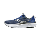 Side view of Men’s Saucony Echelon 9 in Indigo/Black – featuring a supportive engineered mesh upper in deep indigo with sleek black overlays, PWRRUN cushioning for a balanced, responsive ride, and a broad, stable base ideal for neutral runners.