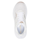 Top view of Men’s Saucony Echelon 9 in White/Gum – featuring a padded tongue and collar, white mesh upper with subtle detailing, traditional lace-up system, and a spacious interior designed to accommodate orthotics or wider feet.