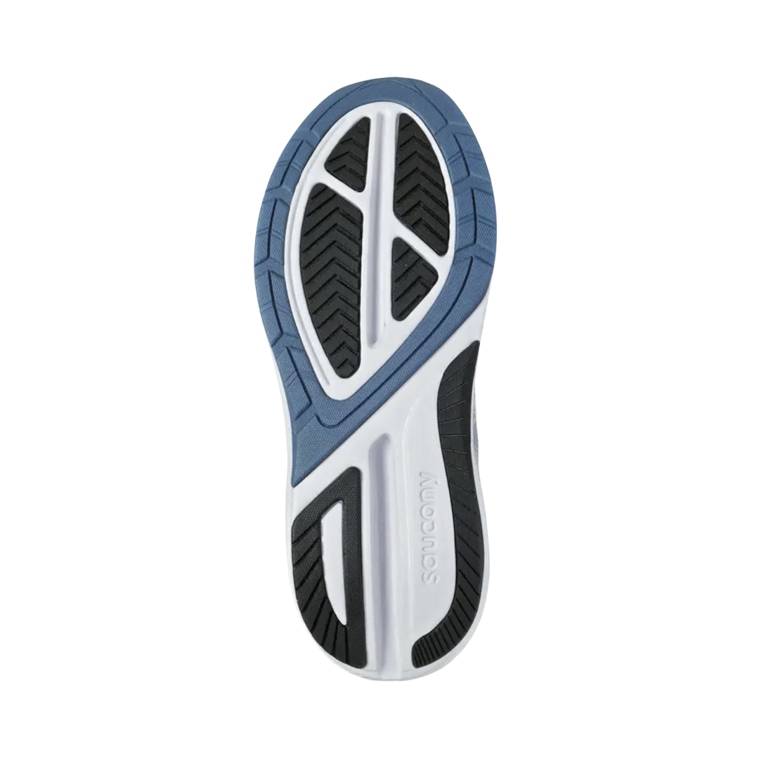 Bottom View of Men’s Saucony Echelon 9 Running Shoe in Fossil/Murk – Features include durable rubber outsole for long-lasting traction, flex grooves for natural motion, and broad platform for enhanced stability.