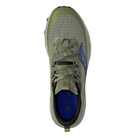 Top view of Men’s Saucony Peregrine 13 in Glade/Black – featuring a padded tongue and collar, breathable mesh upper in glade green, black lace-up design, and secure foot-hugging fit for rugged terrain.