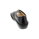 Back View of Women’s Finn Comfort Sintra-S sandal in Black Nappaseda leather – featuring a closed heel counter for enhanced stability, hand-stitched construction, and a soft removable cork footbed for superior arch support and all-day comfort.