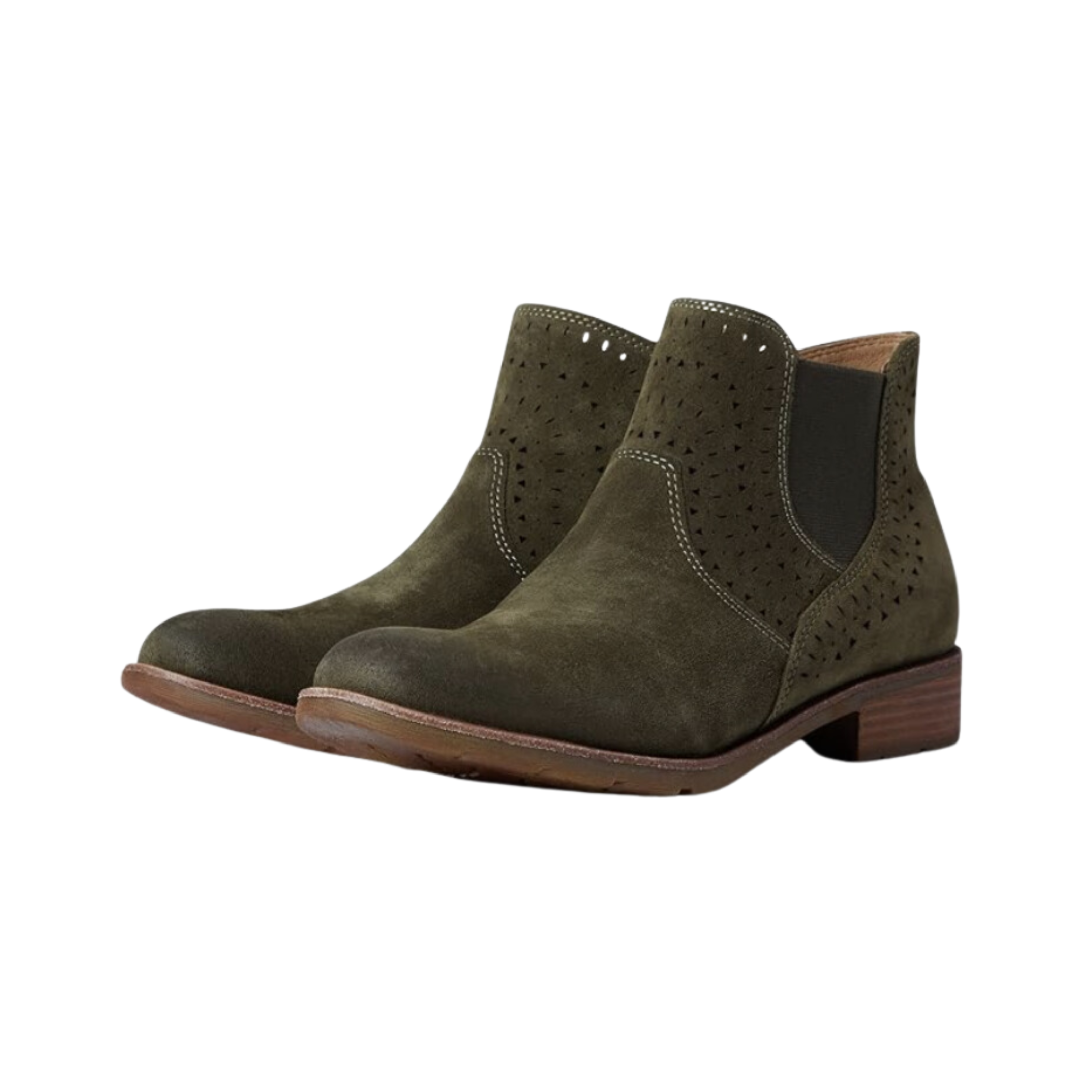 Side view of Women's Sofft Barina casual boot in dark green (fern) – featuring smooth leather upper, traditional lace closure, cushioned footbed, and flexible outsole for everyday wear.