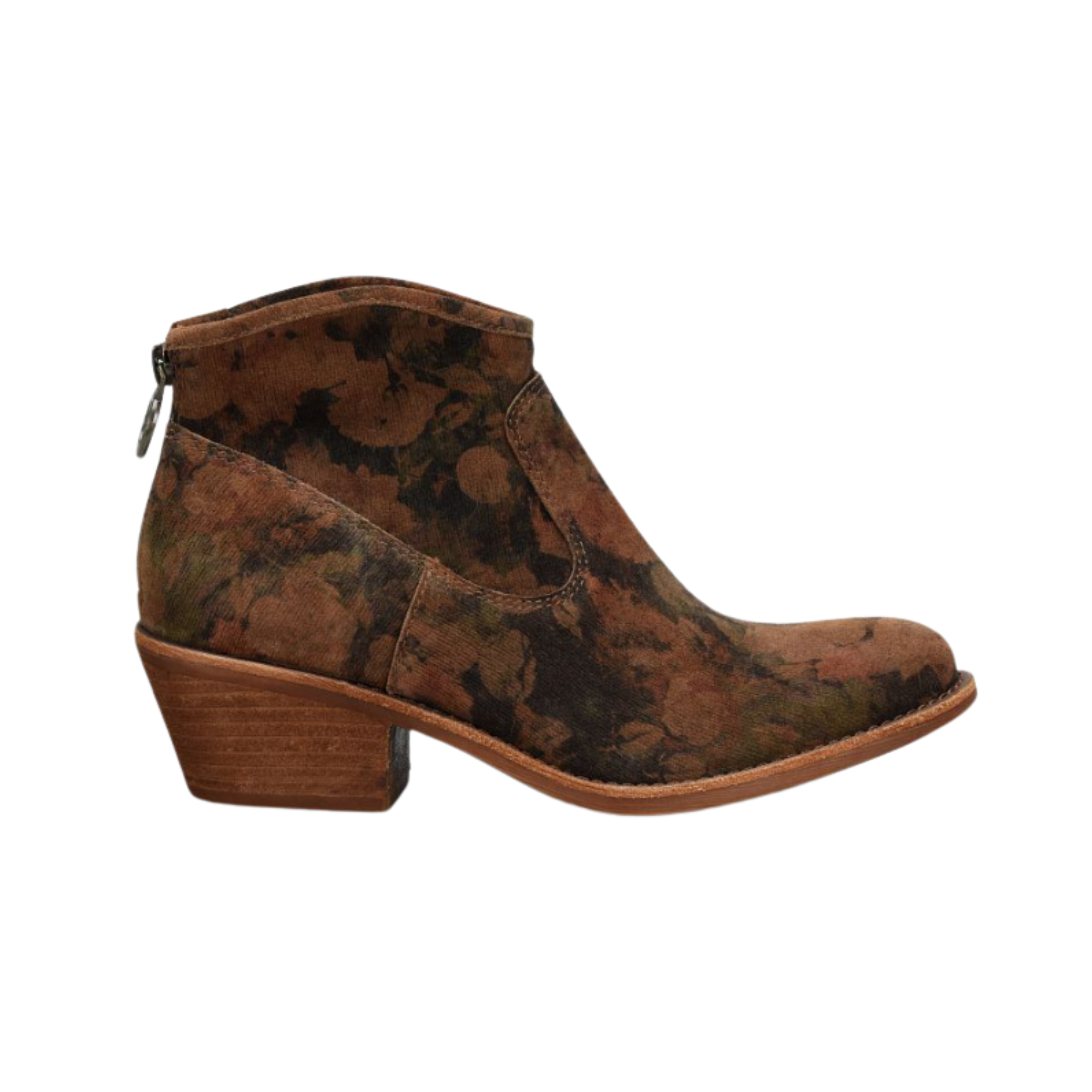 Side View of Women’s Sofft Aisley boot in siena brown – featuring a soft leather upper with side zipper closure, cushioned footbed for lasting comfort, and flexible rubber outsole with low stacked heel for everyday wear.