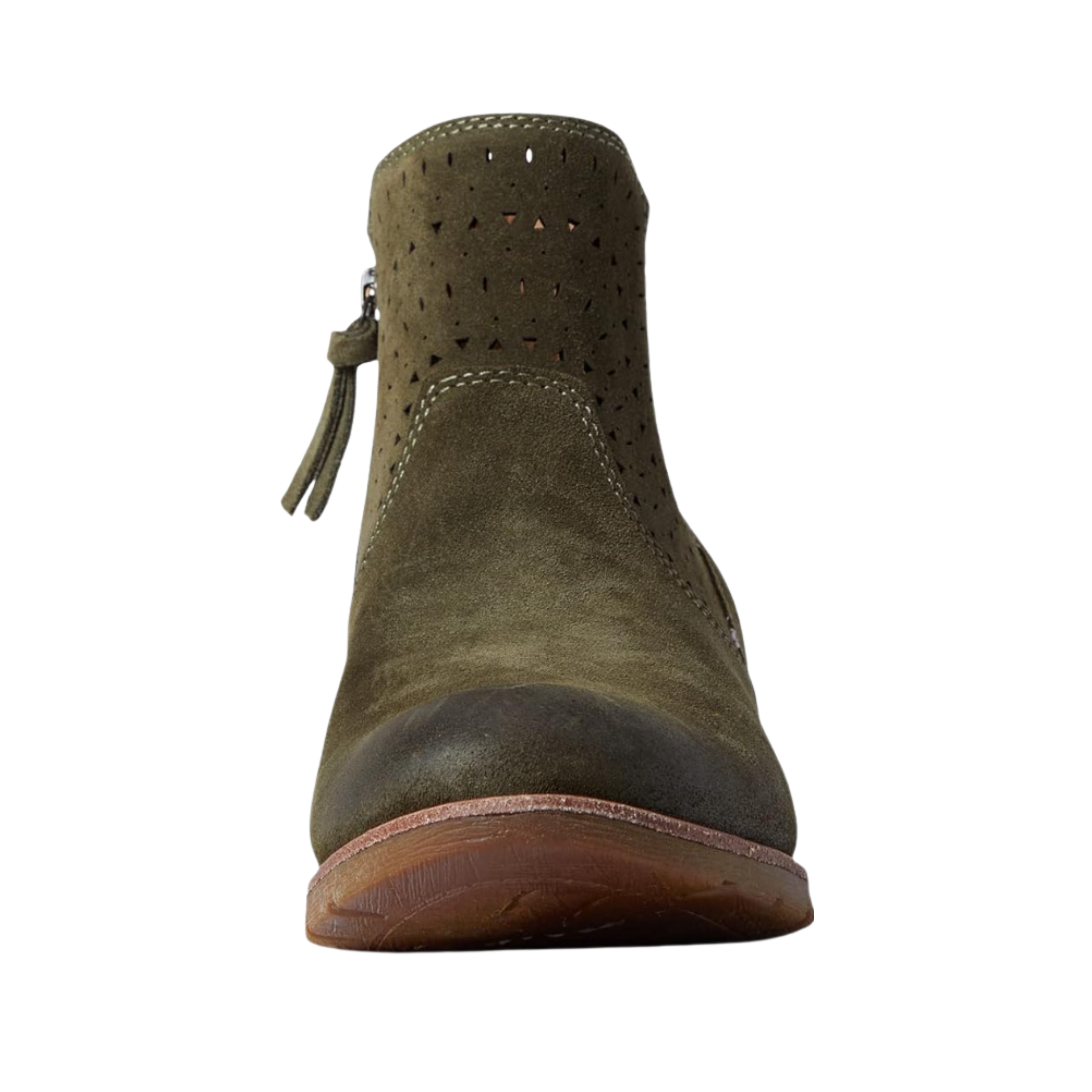 Front View of Women’s Sofft Barina boot in fern – featuring a smooth leather upper with rounded toe design, subtle stitch detailing, and comfortable fit ideal for everyday wear.