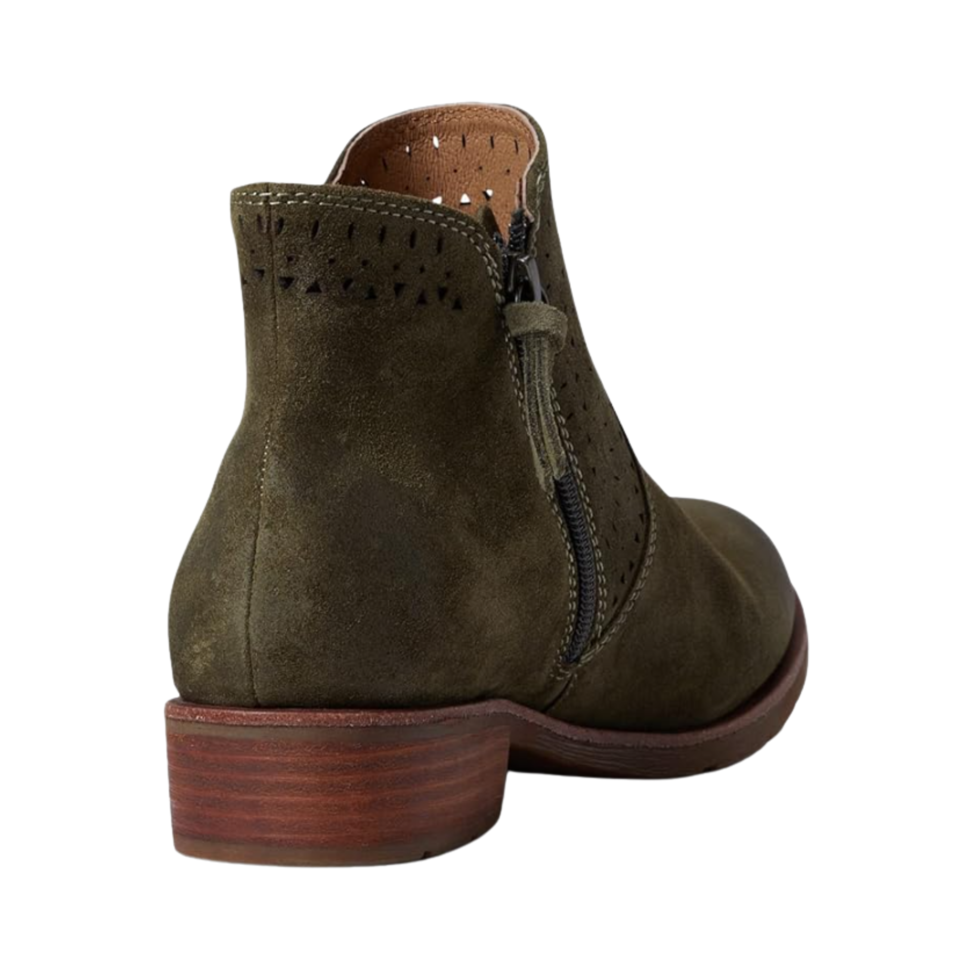 Angled View of Women’s Sofft Barina boot in fern – featuring a premium leather upper with side zipper entry, cushioned footbed for lasting comfort, and flexible rubber outsole for everyday wear.