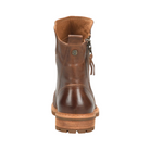 Back View of Women’s Sofft Lavina boot in warm brown – featuring a smooth leather finish with rear seam detailing, stacked heel for added height, and flexible rubber outsole for dependable traction.