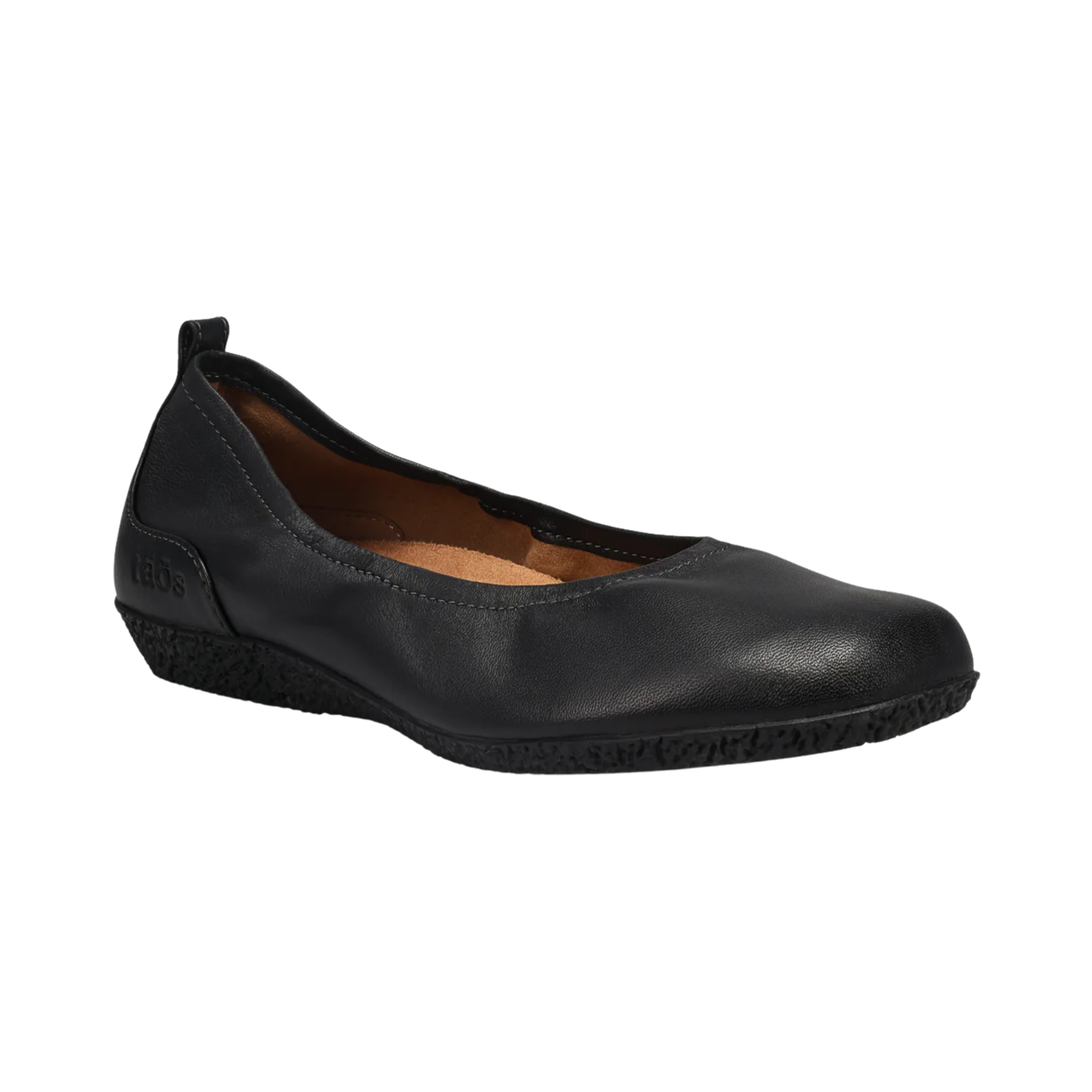 Side View of Women’s Taos Chit Chat in Black – Featuring a cushioned footbed with arch support, designed for all-day comfort and improved foot support.