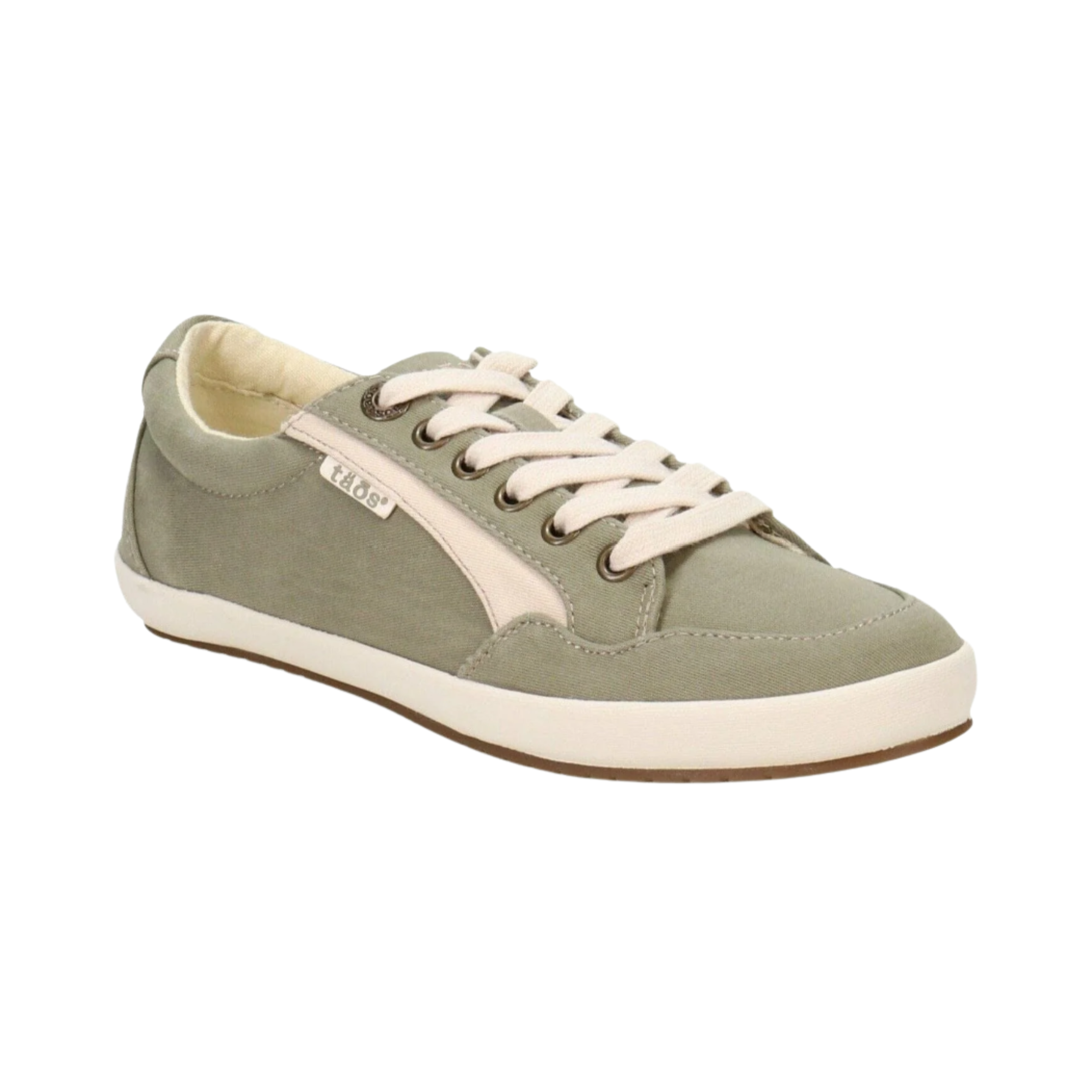 Side view of Women’s Taos Shooting Star in Sage Beige – Featuring a soft leather upper, cushioned footbed for support, and a flexible rubber outsole for enhanced comfort and grip.