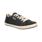 Side view of Women’s Taos Star in Charcoal Wash Canvas – Featuring a durable canvas upper, cushioned footbed for comfort, and a flexible rubber outsole for support and traction.