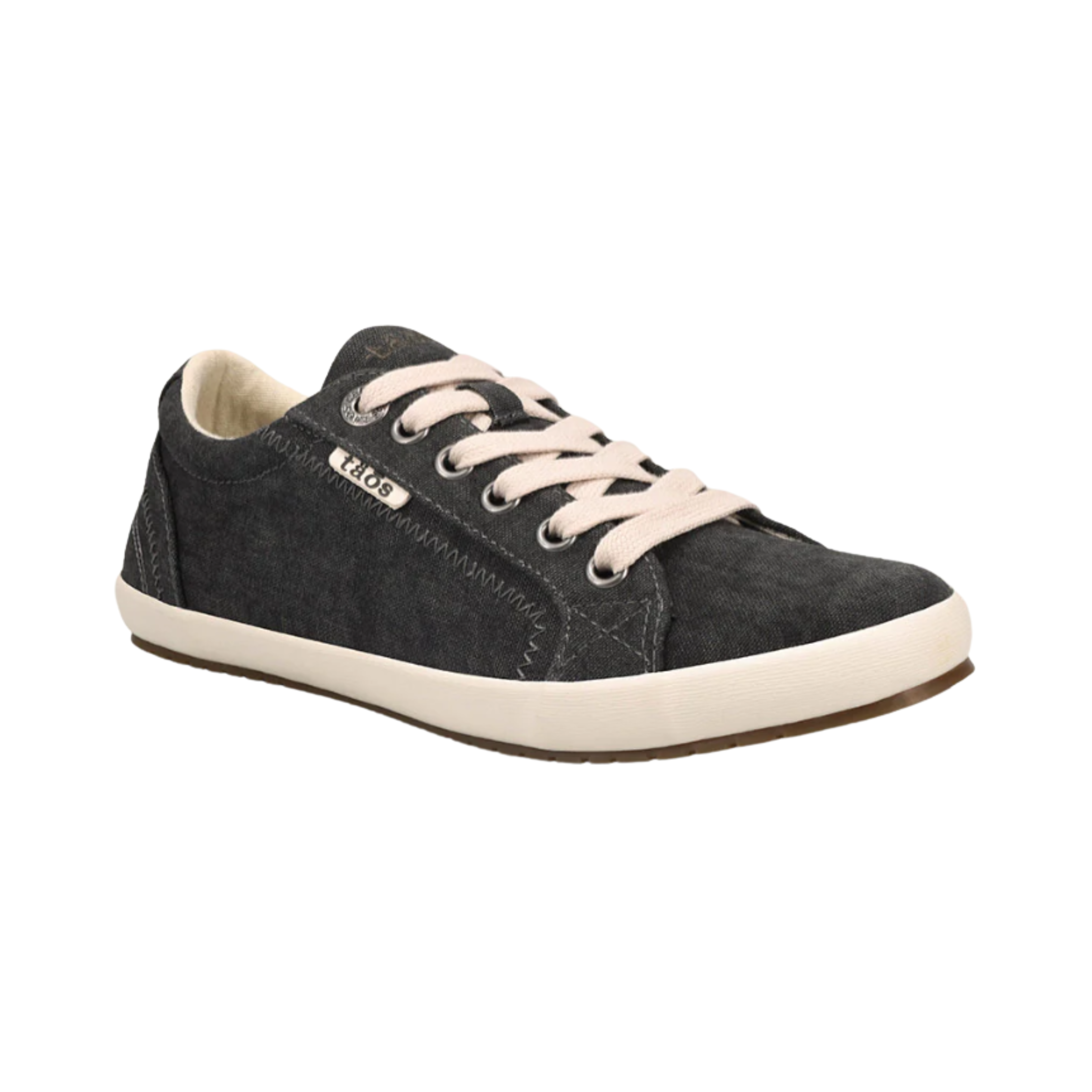 Side view of Women’s Taos Star in Charcoal Wash Canvas – Featuring a durable canvas upper, cushioned footbed for comfort, and a flexible rubber outsole for support and traction.