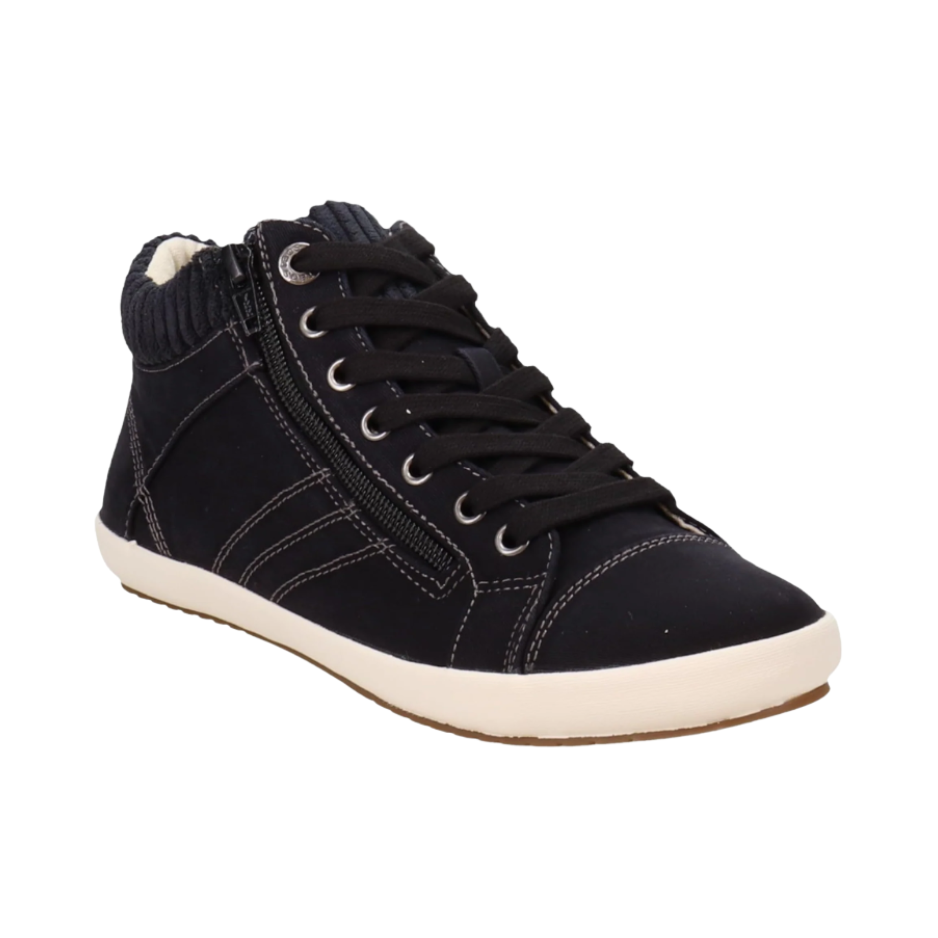 Side view of Women’s Taos Startup in Black – Featuring a sleek leather upper, adjustable strap for a customizable fit, and a cushioned insole for enhanced comfort.