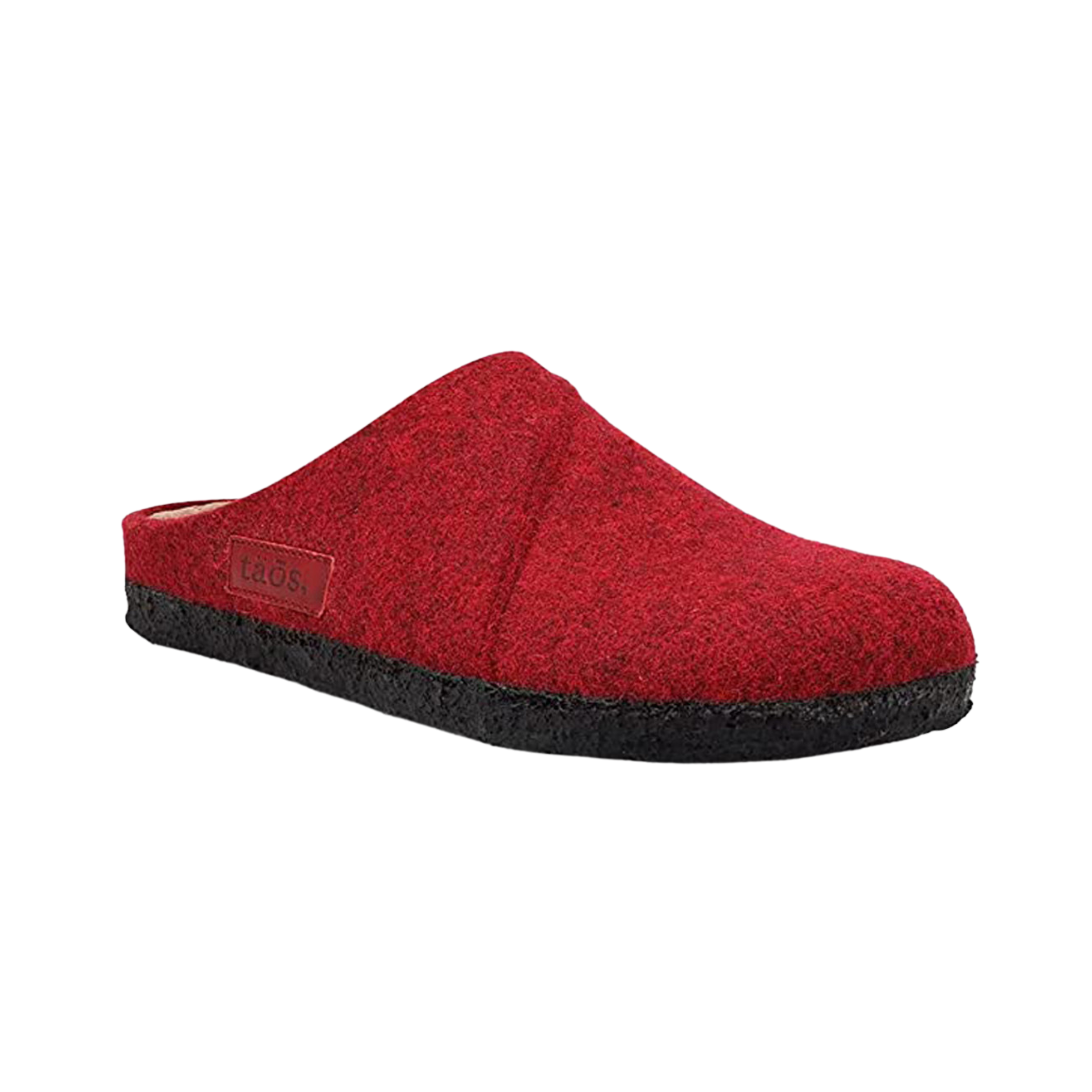 Side view of Women’s Taos Wooled in Red – Featuring a cozy wool upper, slip-on design for easy wear, and a cushioned footbed for added comfort throughout the day.