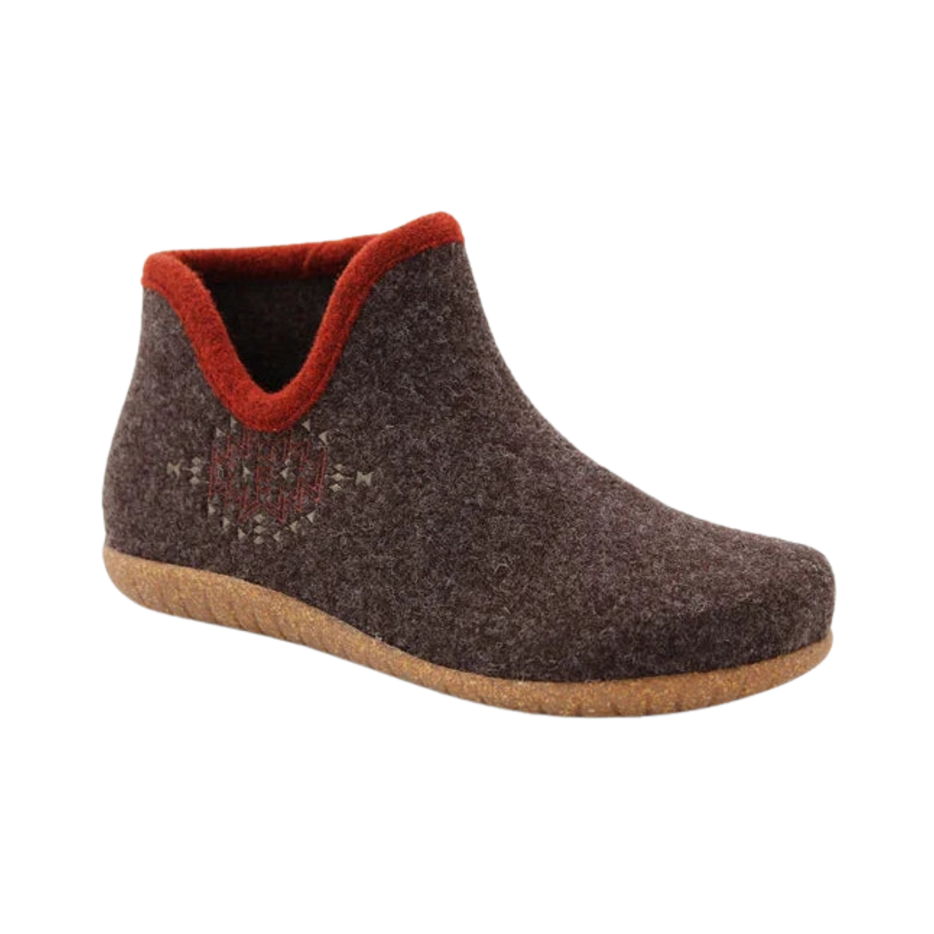 Side View of Women’s Taos Woolside in Chocolate – Featuring a warm wool upper, cozy lining for extra comfort, and a sturdy rubber outsole for reliable traction and support.