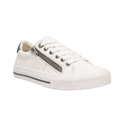 Side view of Women’s Taos Z-Soul in White/Pewter – Featuring a soft leather upper, adjustable straps for a customized fit, and a cushioned footbed for all-day comfort.