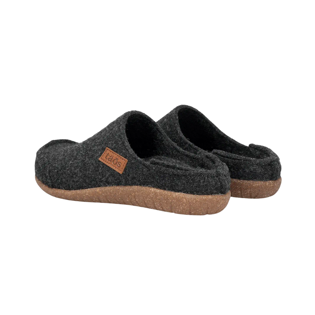 Side View of Men’s Taos Convertawool Shoe in Charcoal – featuring cozy wool construction, convertible heel for slide-on wear, and cushioned midsole for all-day comfort.