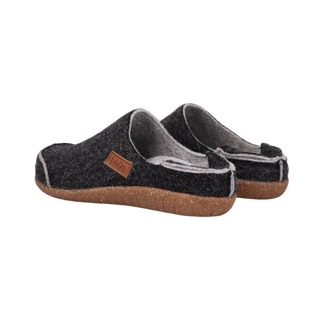 Side View of Men’s Taos Convertawool Shoe in Charcoal – featuring cozy wool construction, convertible heel for slide-on wear, and cushioned midsole for all-day comfort.