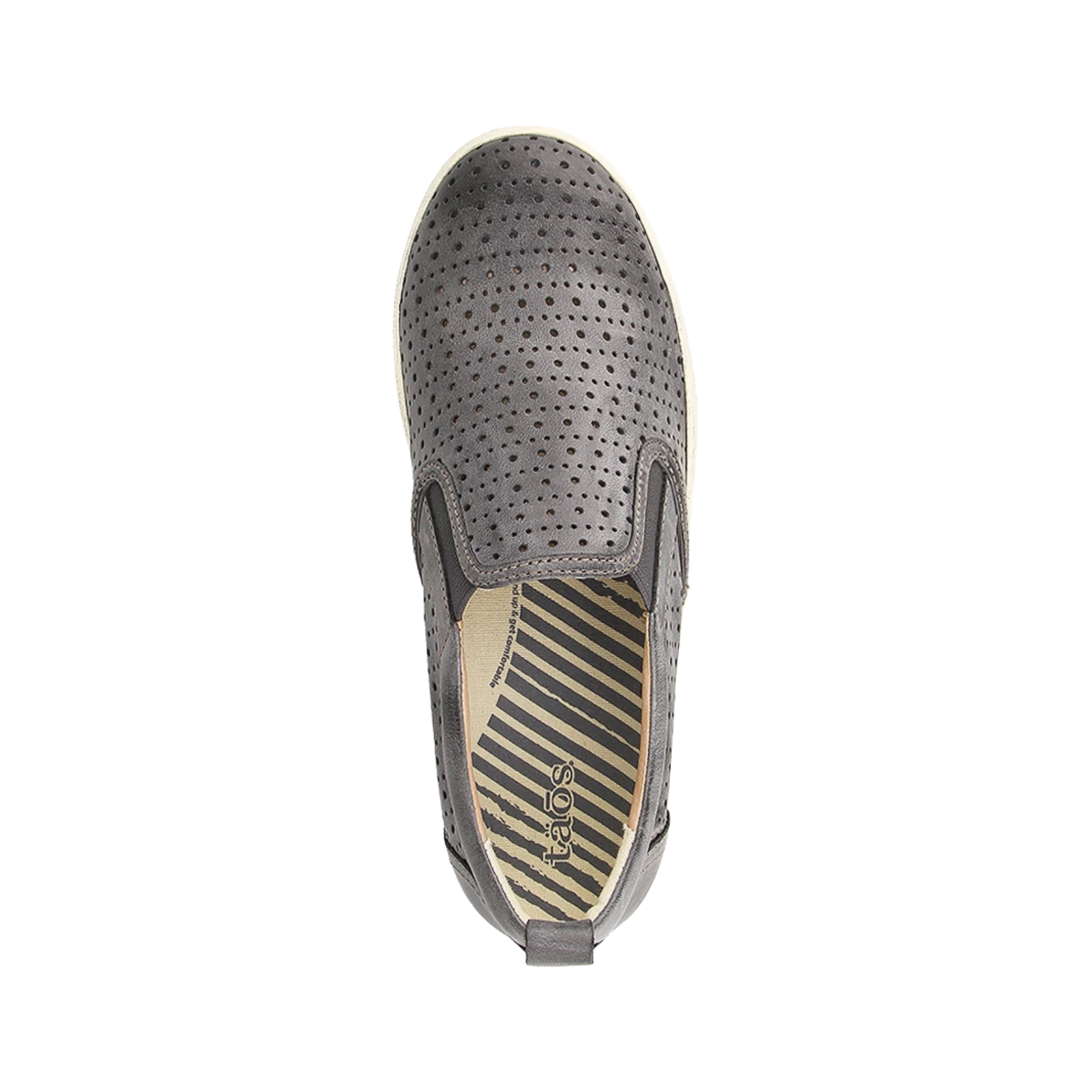 Top View of Women's Taos Court in Steel – Featuring a sleek steel gray leather upper with subtle stitching details, giving the shoe a polished and sophisticated appearance.