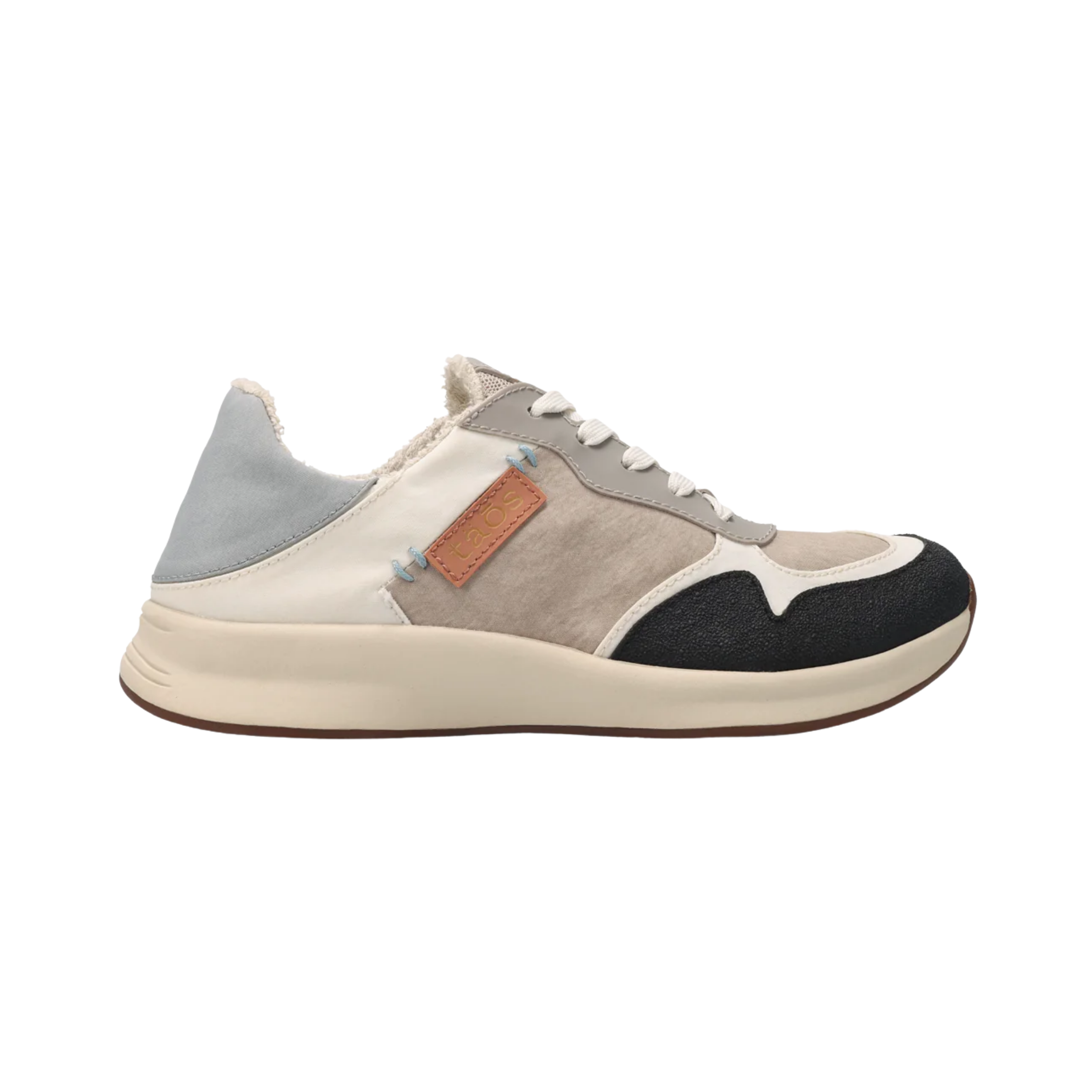 Side View of Women’s Taos Direction Shoe in Grey Cloud Multi – Features include lightweight athletic construction, arch and metatarsal support, and a flexible outsole for natural movement.