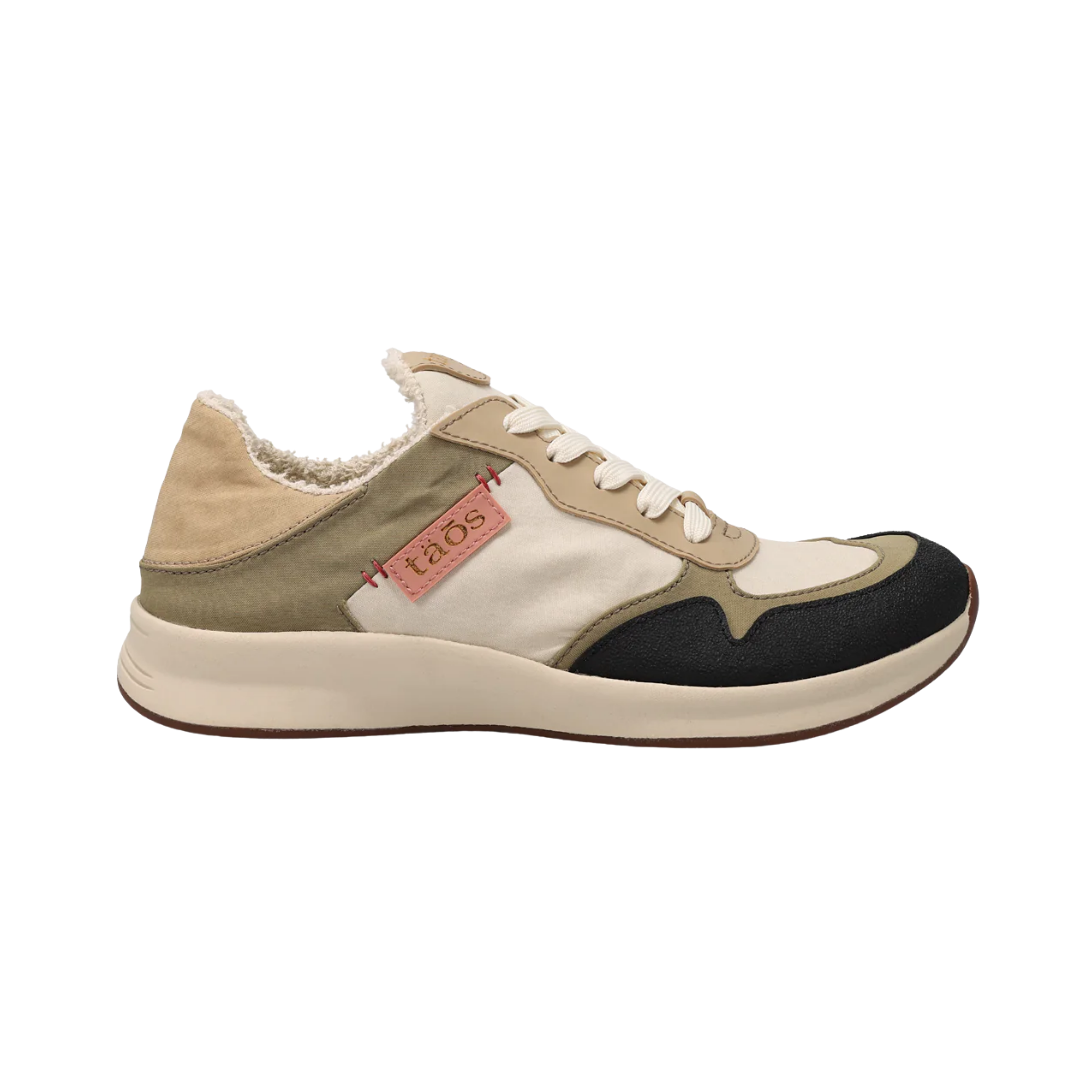 Side View of Women’s Taos Direction Shoe in Olive Stone – Features include a stylish blend of olive and stone tones, sporty silhouette, and a flexible midsole for active comfort.
