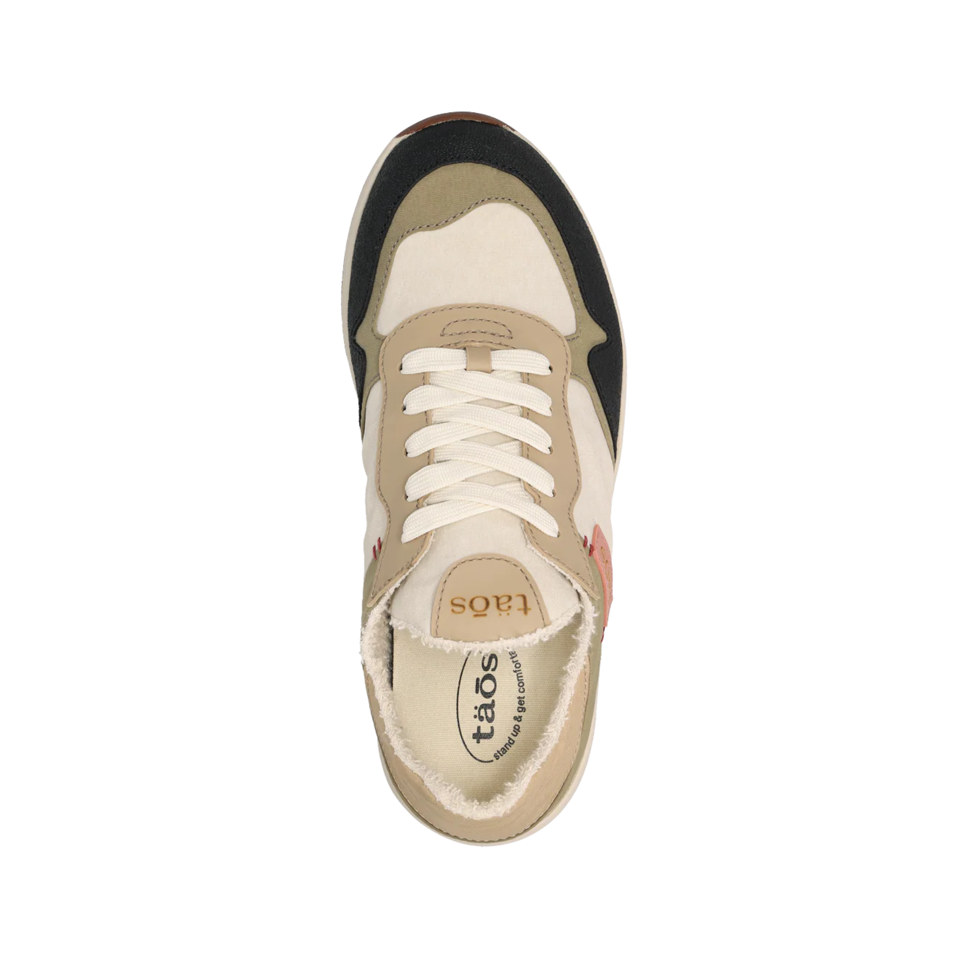 Top View of Women’s Taos Direction Shoe in Olive Stone – Features include a breathable knit upper, padded collar, and anatomical footbed for superior support.
