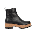 Side View of Women's Taos Downtown in Black – Featuring a stylish ankle strap with a buckle for a secure fit and modern design.