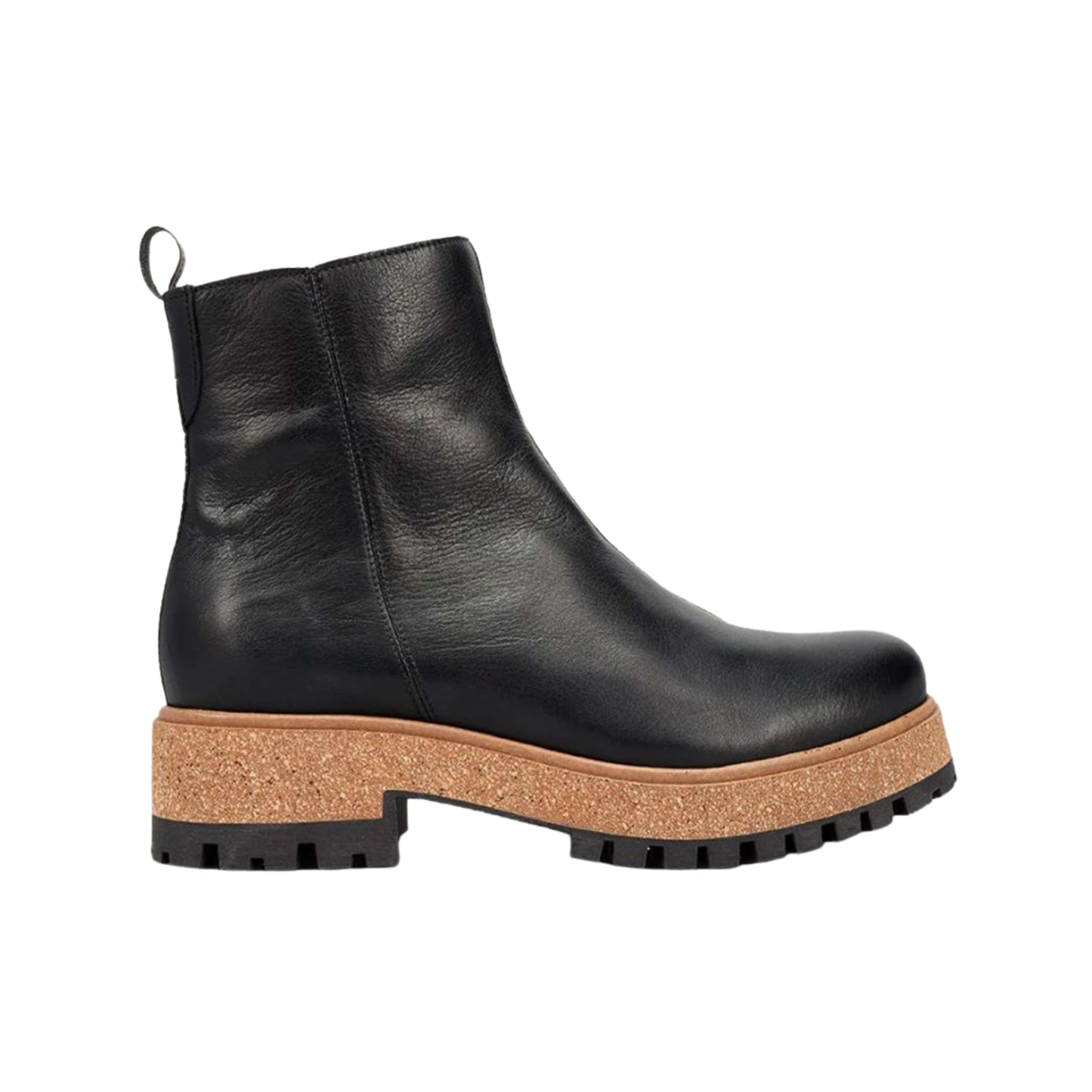 Side View of Women's Taos Downtown in Black – Featuring a stylish ankle strap with a buckle for a secure fit and modern design.