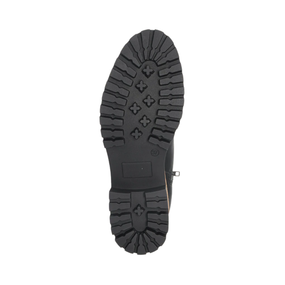 Bottom View of Women’s Taos Downtown Shoe in Black – featuring a durable slip-resistant rubber outsole, traction grooves for stability, and a flexible sole for natural foot movement.