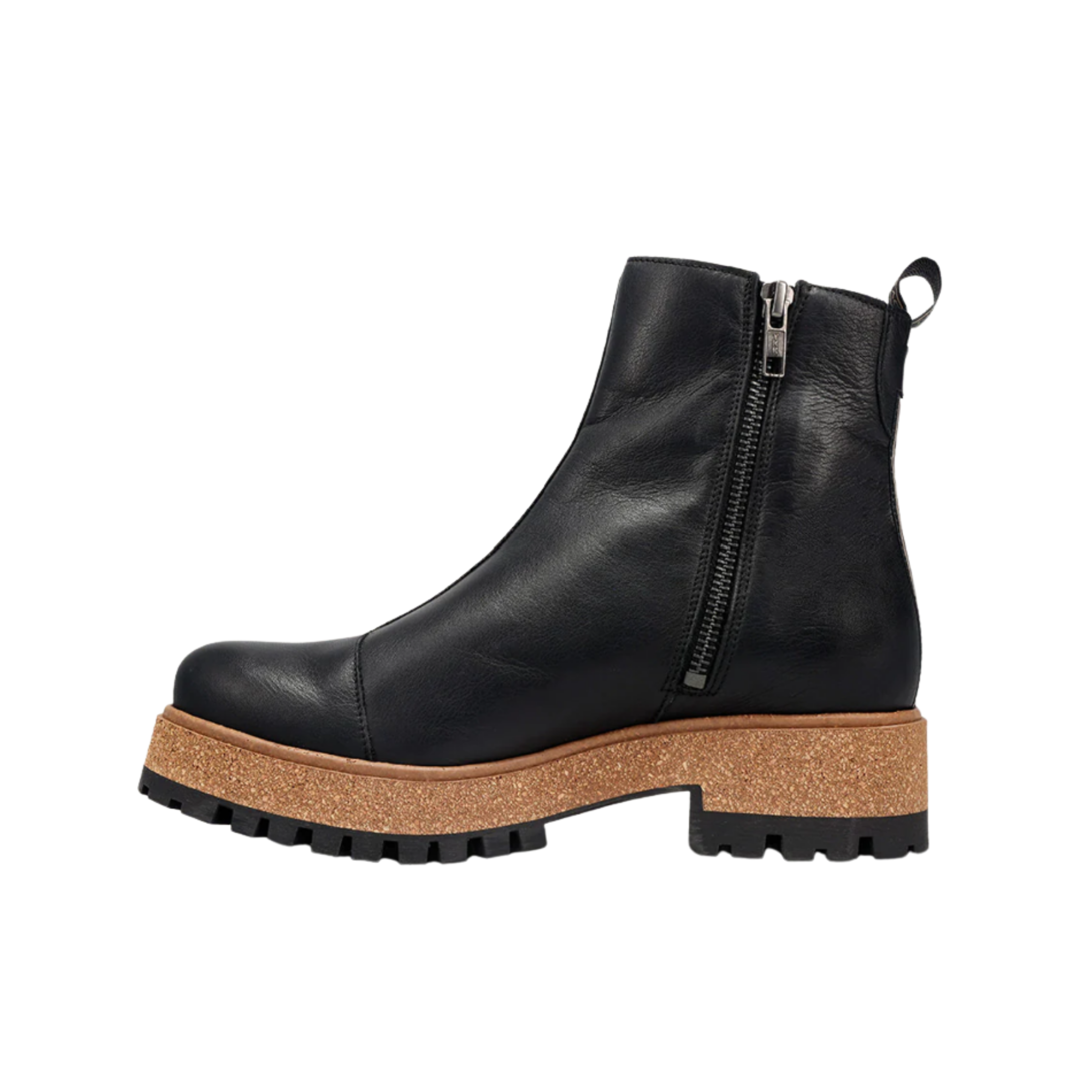 Side View of Women's Taos Downtown in Black – Featuring a stylish ankle strap with a buckle for a secure fit and modern design.