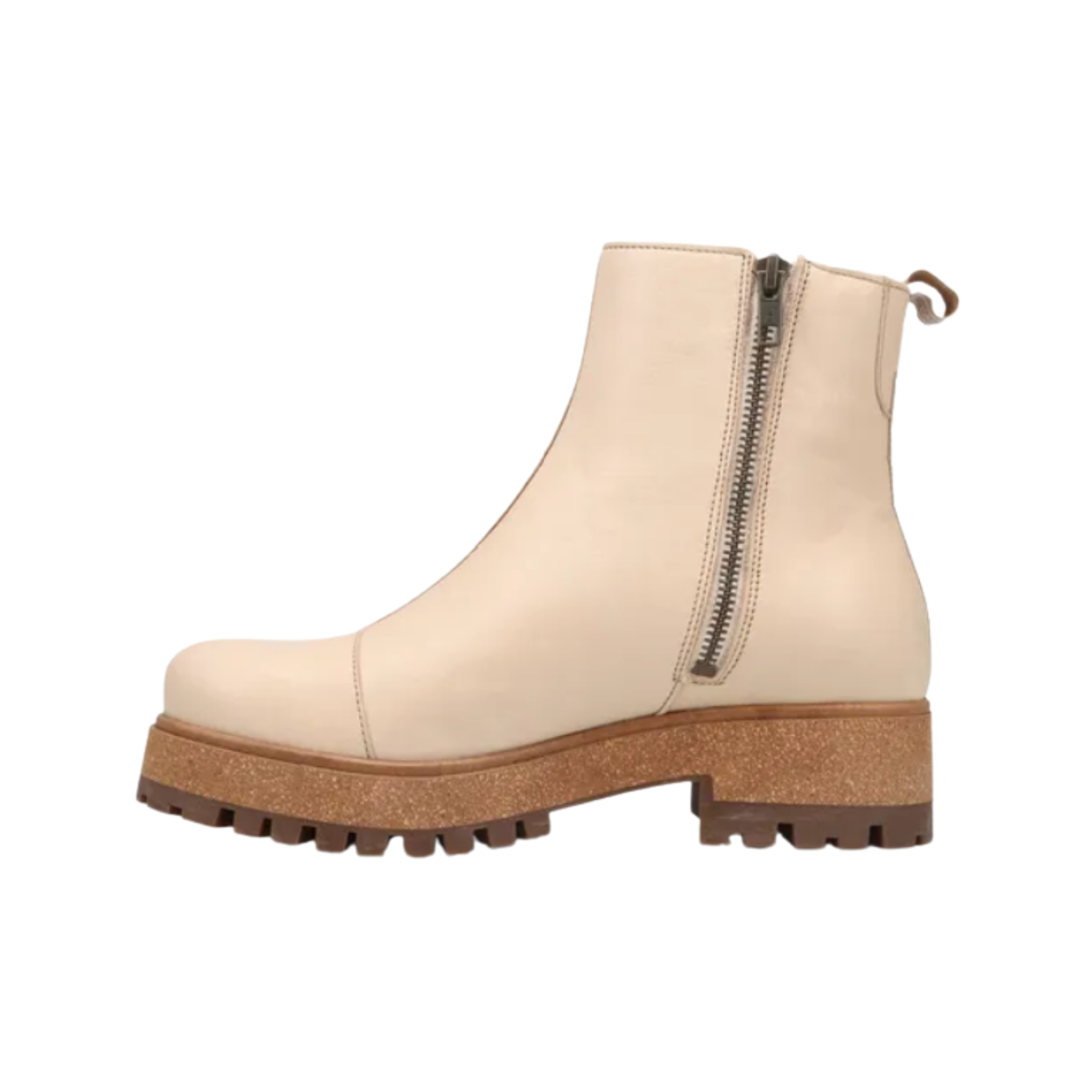 Side View of Women's Taos Downtown in Ivory – Featuring a stylish ankle strap with an adjustable buckle for a secure fit, adding a chic and modern touch.