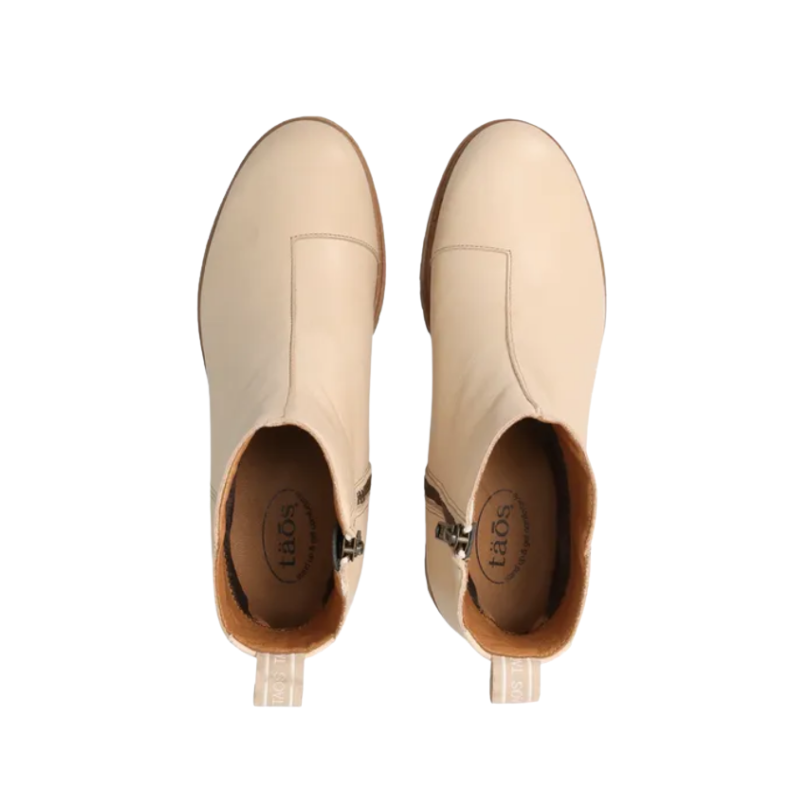 Top View of Women's Taos Downtown in Ivory – Featuring a clean, ivory-colored leather upper with a minimalist design, perfect for everyday wear with a touch of elegance.