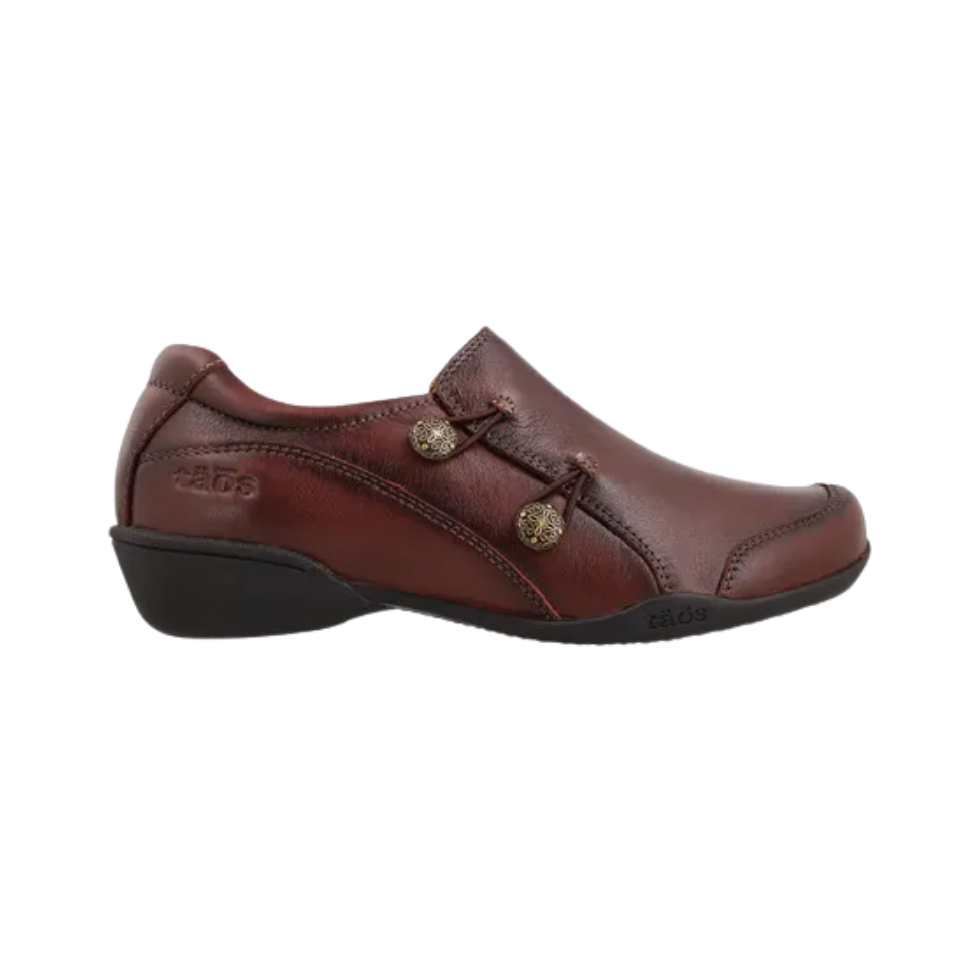 Side View of Women’s Taos Encore Shoe in Whiskey – Features include subtle decorative stitching, low-profile design, and supportive sole ideal for daily wear.