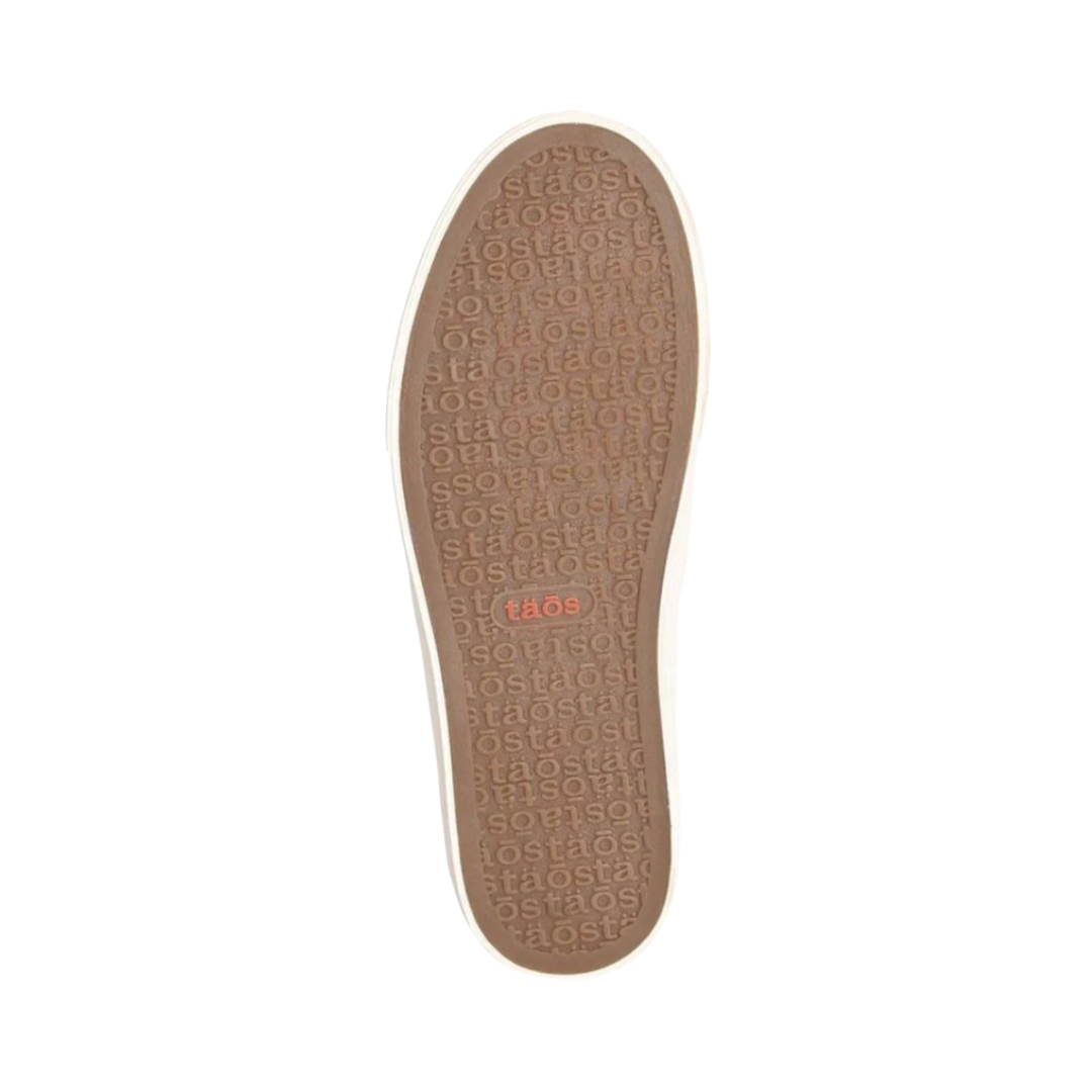 Bottom View of Women’s Taos Convertawool Shoe in Warm Sand – featuring a durable slip-resistant rubber outsole, lightweight flexible design for natural movement, and patterned tread for enhanced traction.