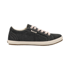 Side View of Women's Taos Star in Charcoal Wash Canvas – Featuring a classic low-top silhouette with a secure and supportive fit, the shoe is designed to provide all-day comfort. The cushioned insole and soft lining ensure that your feet stay comfortable, while the sleek canvas exterior adds an effortless touch of style to any casual outfit.